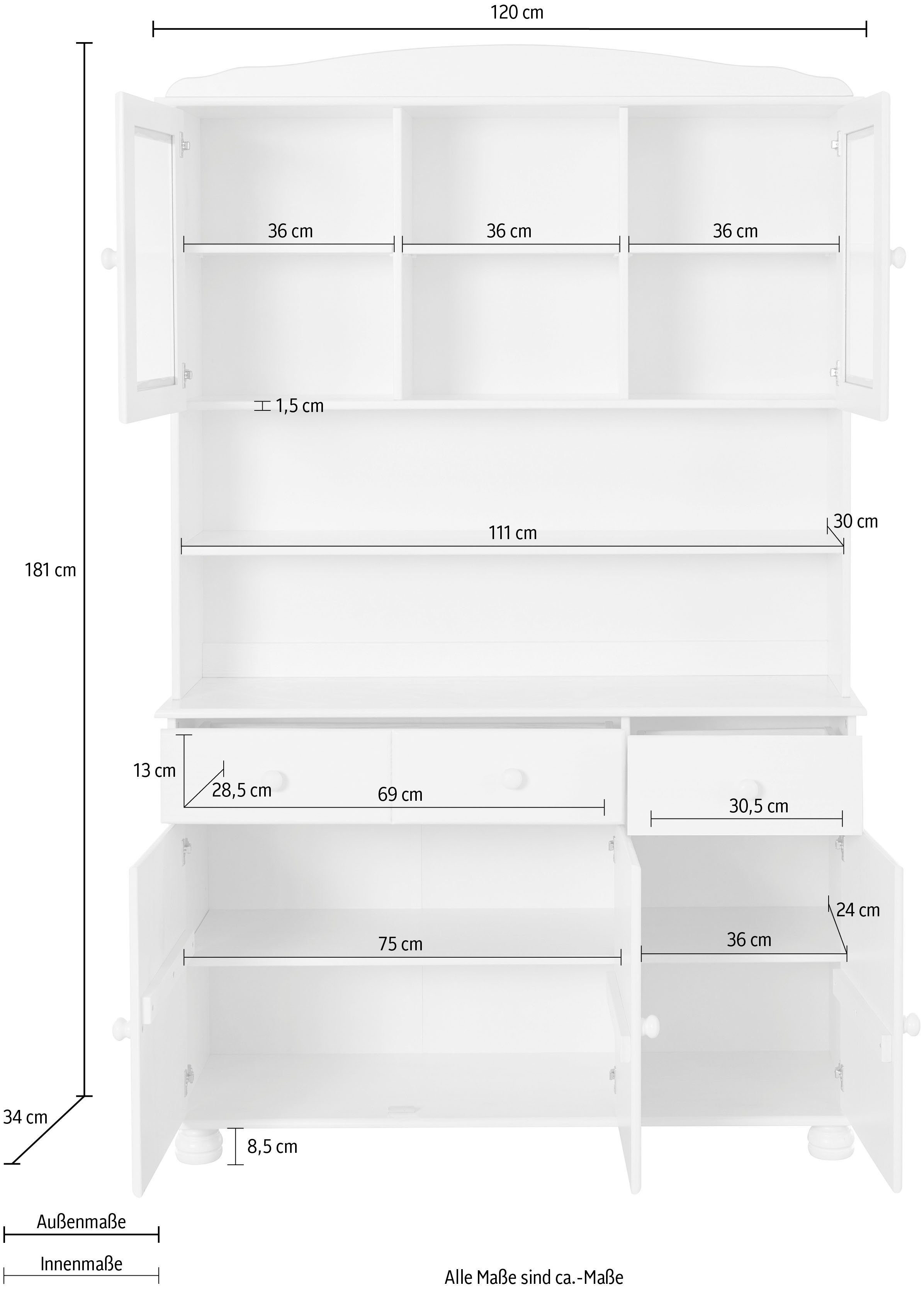 Home affaire Buffetkast Mette Met 2 laden en veel bergruimte achter 4 deuren, hoogte 181cm (2-delig)