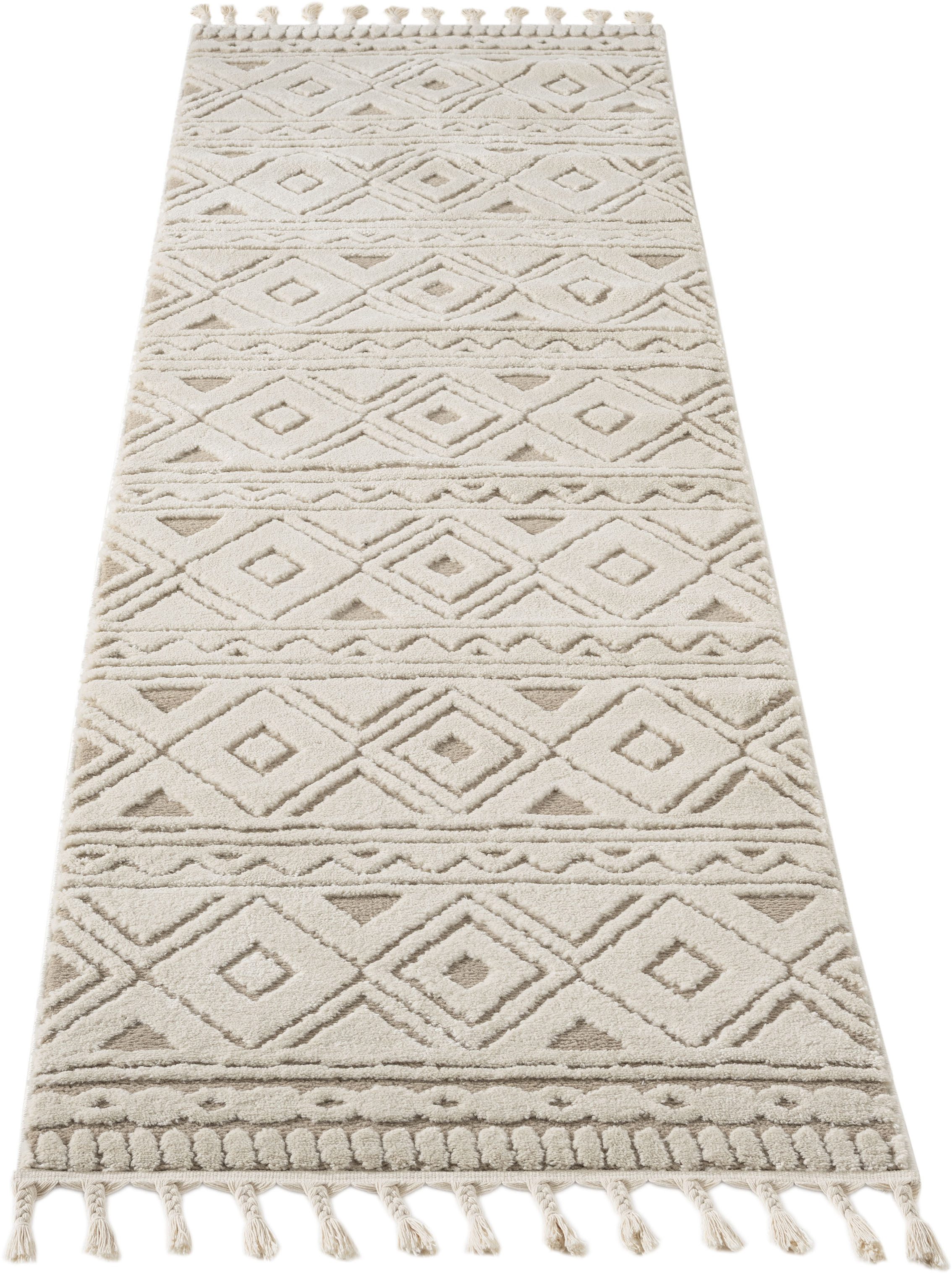my home Loper Bonvo 80x300 cm met franjes, hoog-laagstructuur, woonkamer, slaapkamer