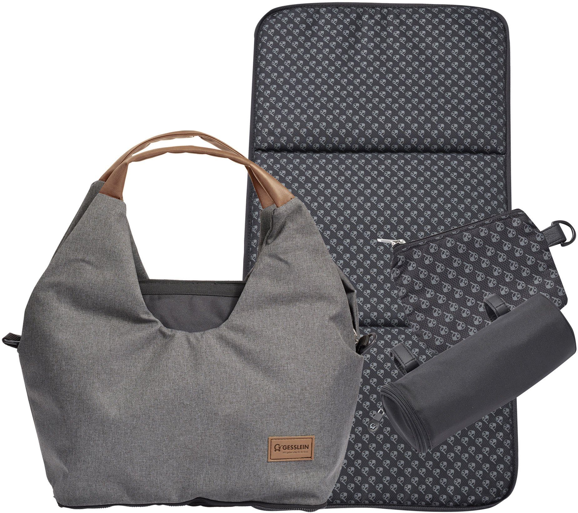 Gesslein Luiertas N°5, kiezelgrijs/tabak met aankleedkussen en flessenhouder, made in germany