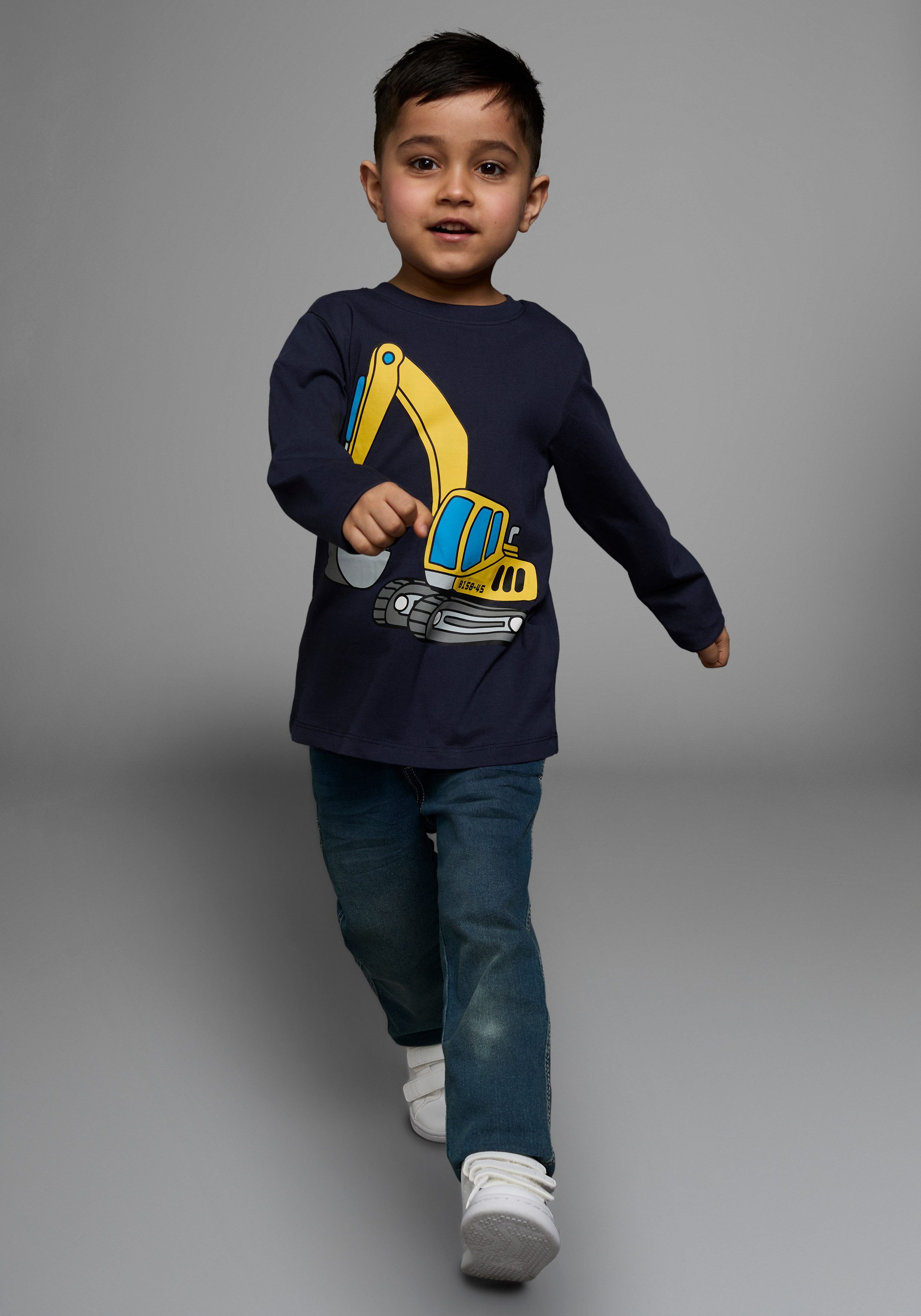 KIDSWORLD Shirt met lange mouwen Hond met graafmachine Lange mouwen, basic pasvorm, met stijlvolle print, ronde hals