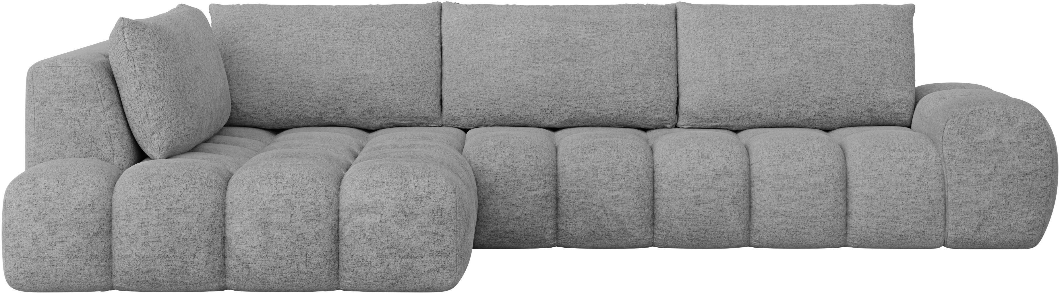 INOSIGN Hoekbank AZITA designsofa, elegant en comfortabel L-vorm, bubbel-look losse rugkussens, droomachtige stiksels, afmetingen b/d/h: 352/210/72 cm