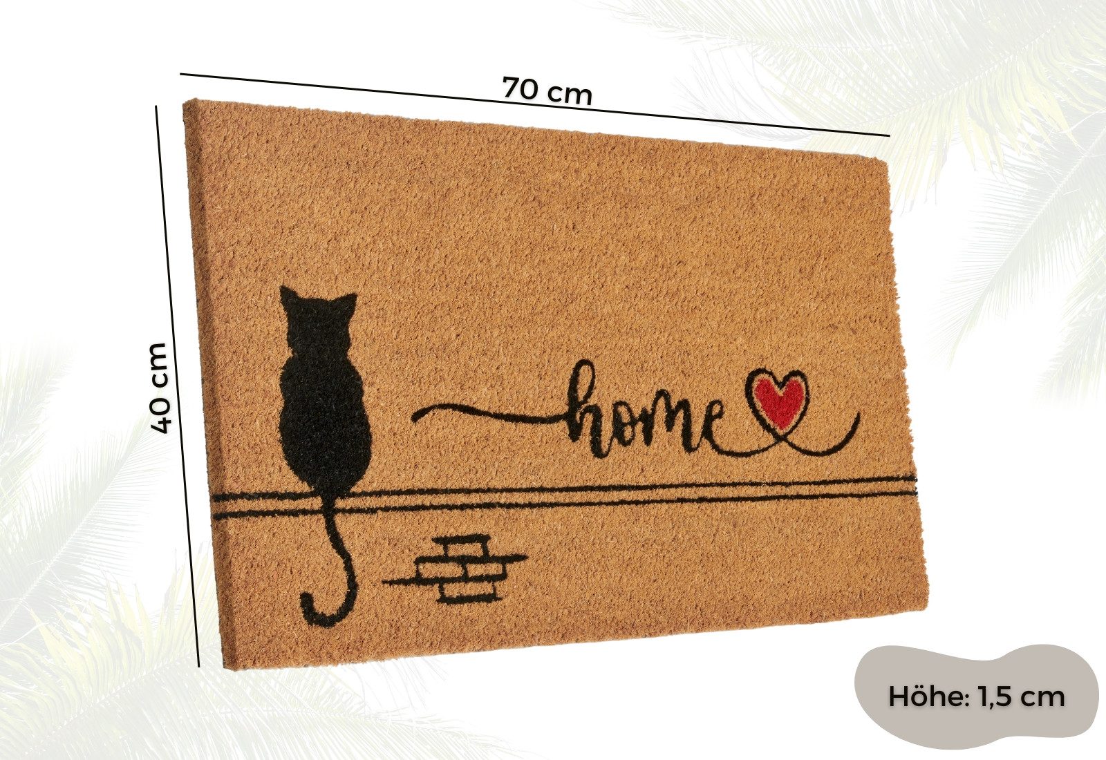HANSE Home Mat Kokos Cat Home, deurmat Vuilafstotende mat, antislip, buiten, binnen, buiten, kokosmat, gang