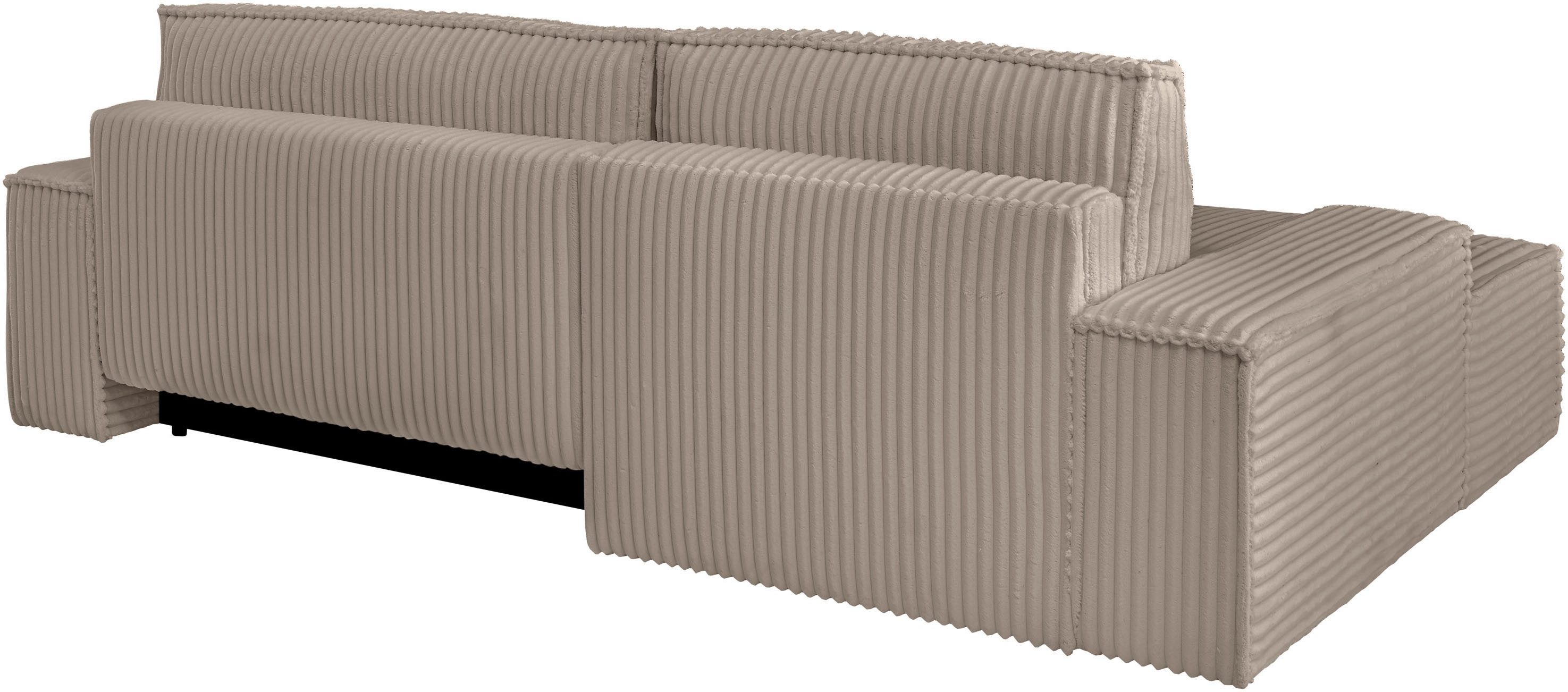 andas Hoekbank Finnley slaapbank 267 cm in Bouclé, fijne structuur en cord, L-vorm