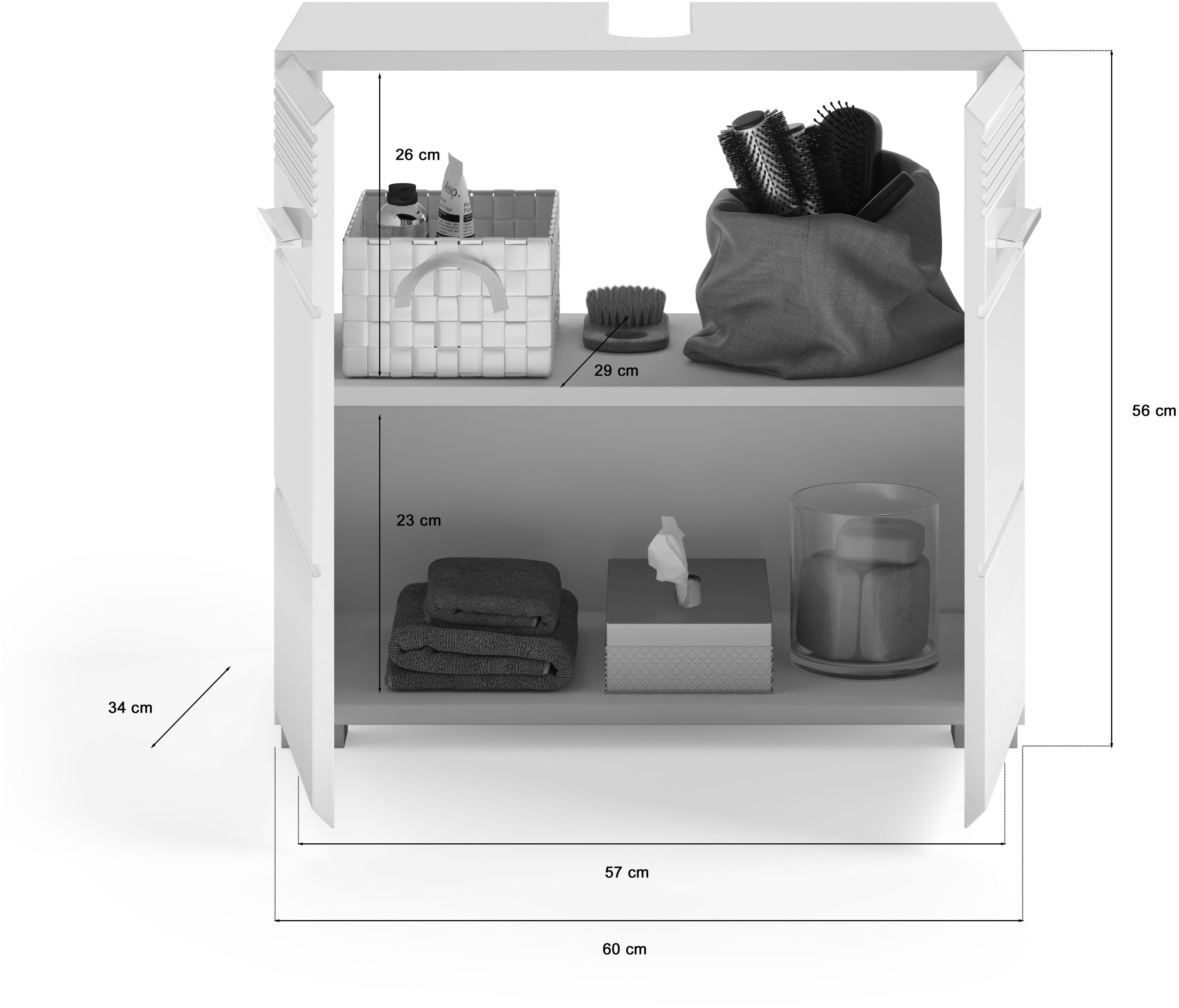 INOSIGN Wastafelonderkast Malmö, breedte 60 cm, 2 deuren, 2 vakken, met siphonaansnijding, MDF-front in verschillende kleuren verkrijgbaar, badkamermeubels, badkamerkast, commode, badkamer