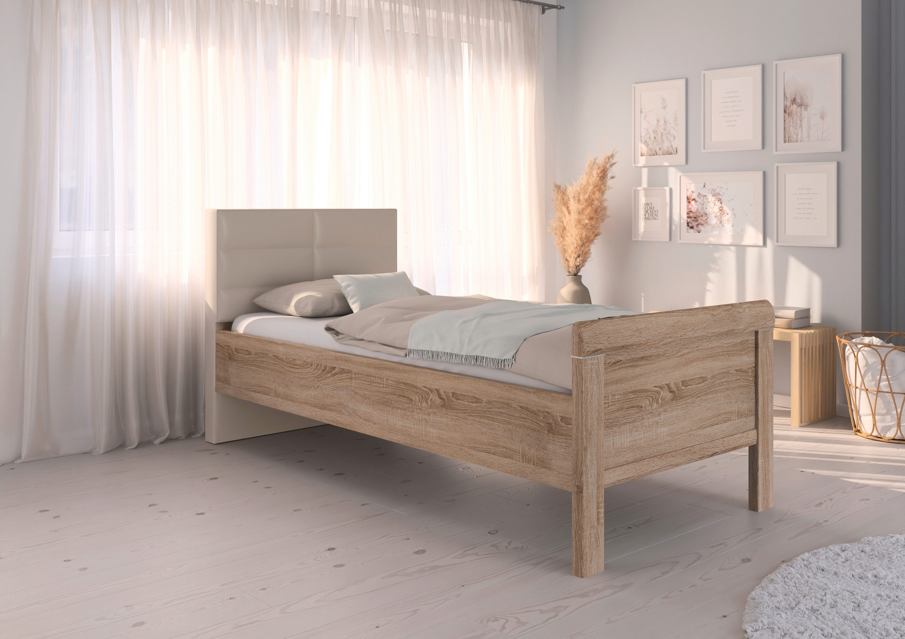 rauch Bed Eenpersoons Stollenbed EVELYN in comfortabele hoogte met gestoffeerd hoofdeinde in elegante stijl made in germany
