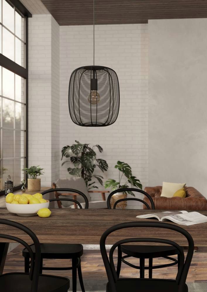 EGLO Hanglamp RINROE Pendellampe, Stahl, E27, IP20, Vintage, Wohnzimmerlampe, Lampe Hanglamp, eetkamerlamp, metaal, zwart, hanglamp, Ø 32,5 cm (1 stuk)