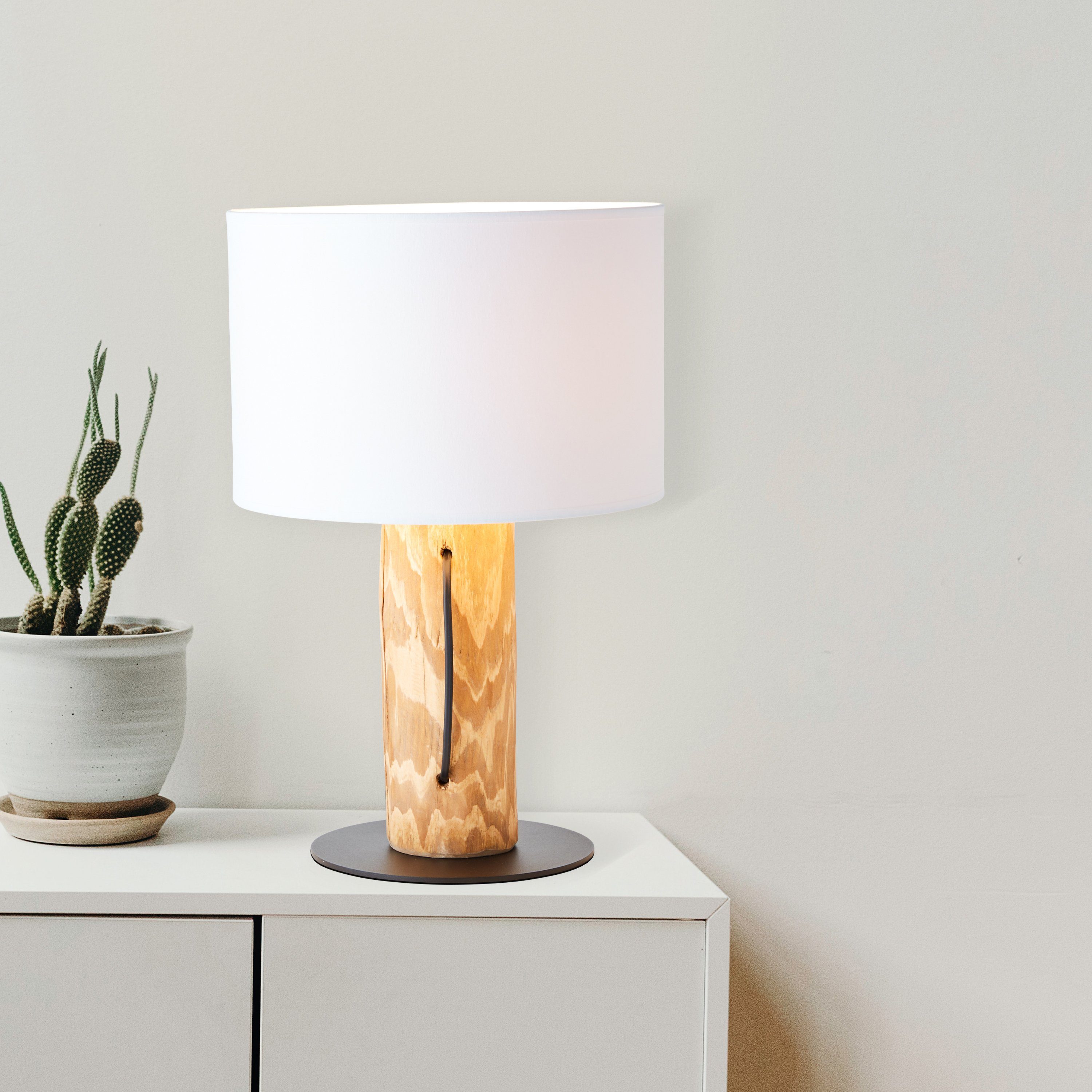 Brilliant Leuchten Tafellamp Jimena 43 cm hoogte, ø 30 cm, e27, hout/textiel, grenen gebeitst/wit (1 stuk)