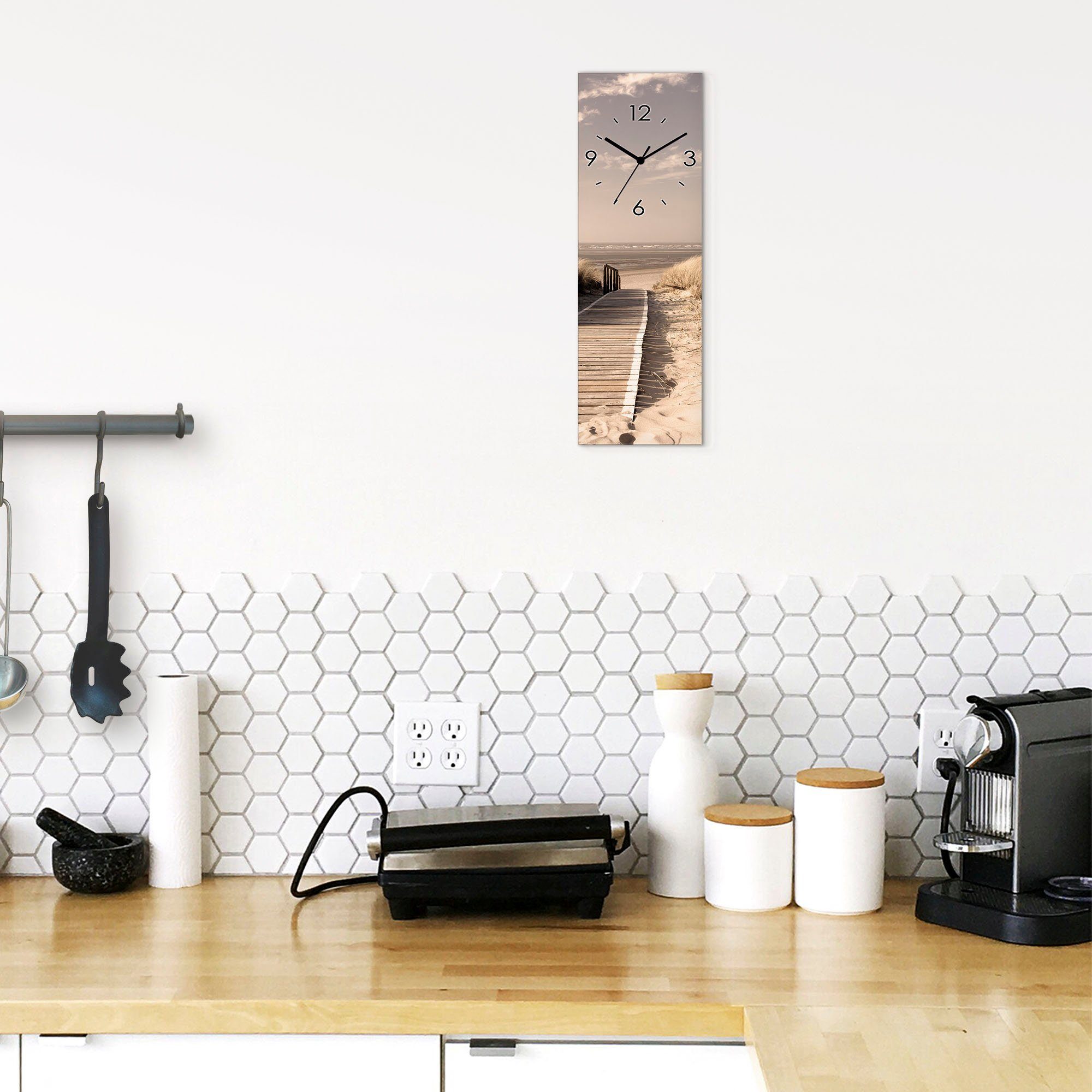 Artland Wandklok Noordzeestrand op Langeoog - pier_Sepia optioneel verkrijgbaar met kwarts- of radiografisch uurwerk, geruisloos zonder tikkend geluid