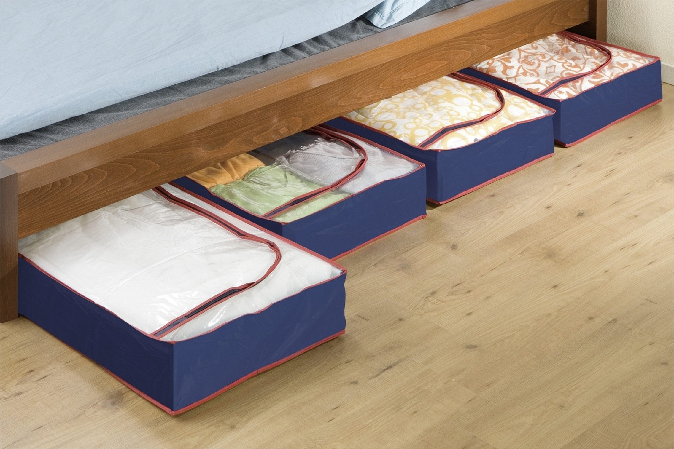 Maximex Onderbedlade Blauw/rood Opbergdoos voor kleding, ruimtebesparend, bescherming tegen stof & motten (set, 4 stuks)