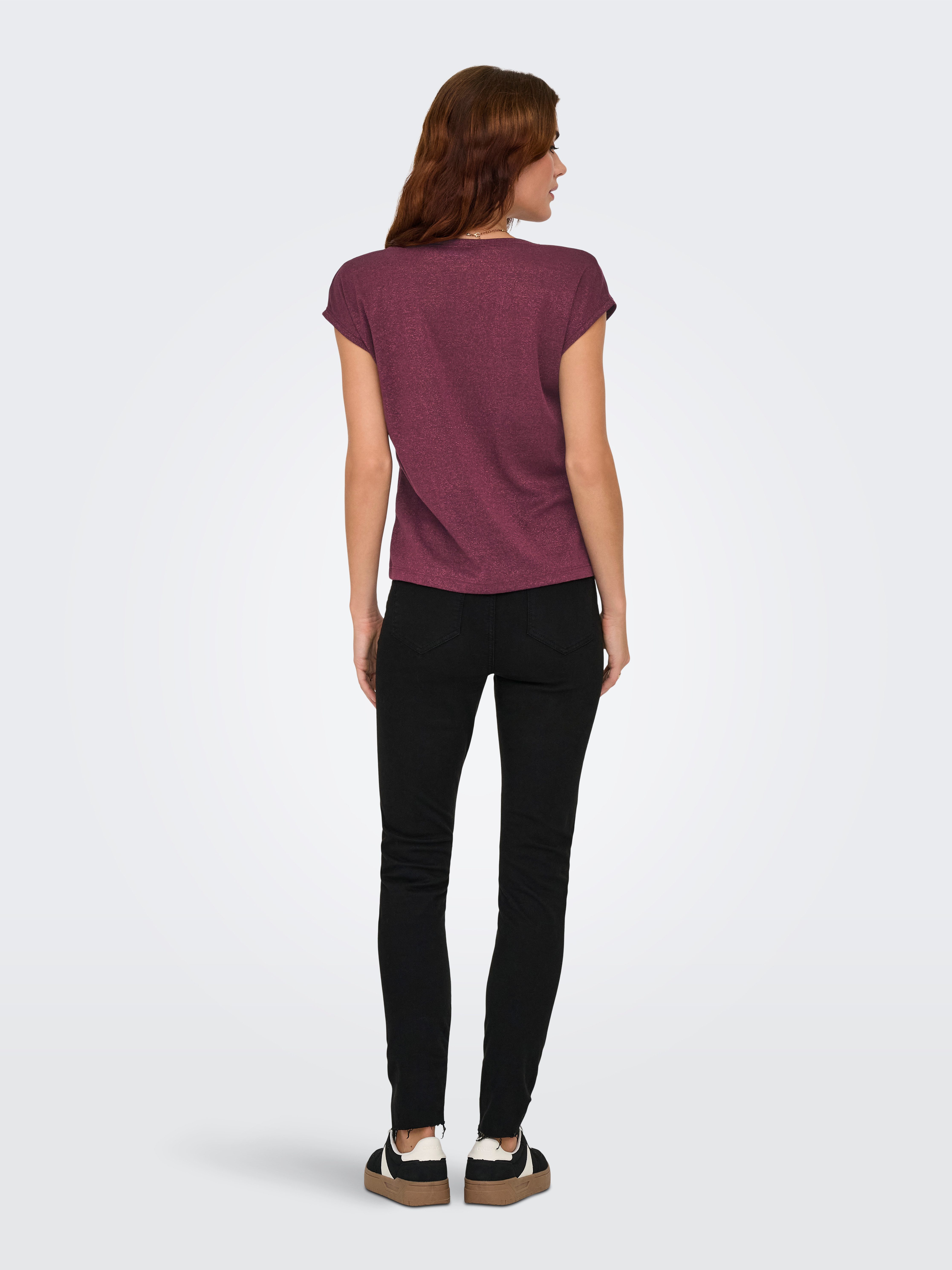 Only Shirt met korte mouwen ONLSILVERY S/S V NECK LUREX TOP JRS NOOS
