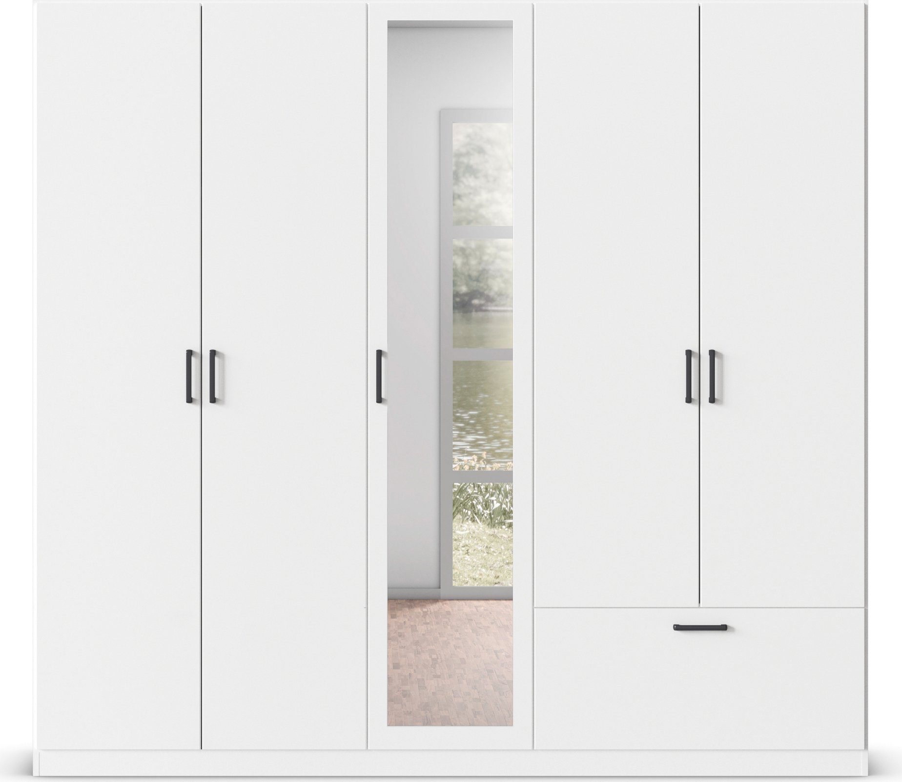 rauch Draaideurkast Kledingkast kast garderobe waskast BARI met spiegel met lades aan de buitenkant, moderne greep in grijs metallic made in germany