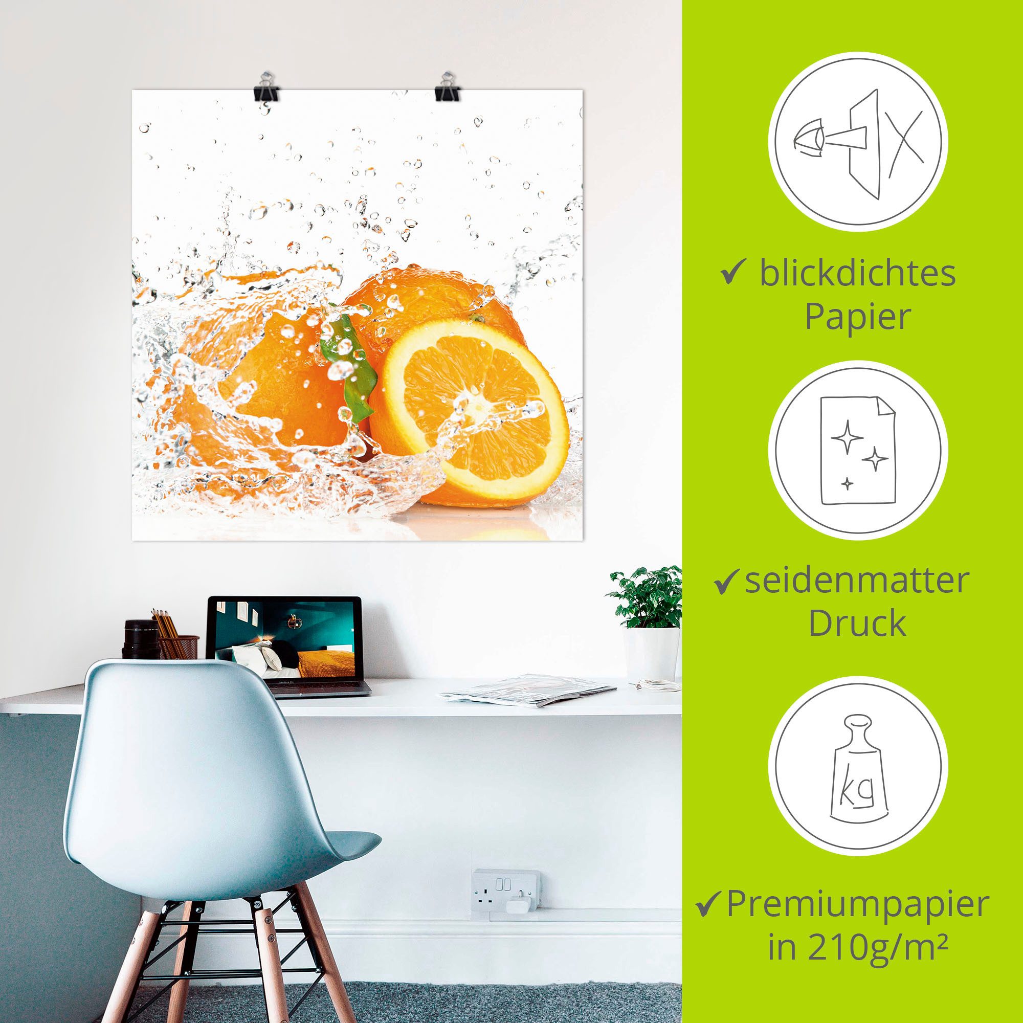 Artland Artprint Orange met spatwater als artprint op linnen, poster, muursticker in verschillende maten