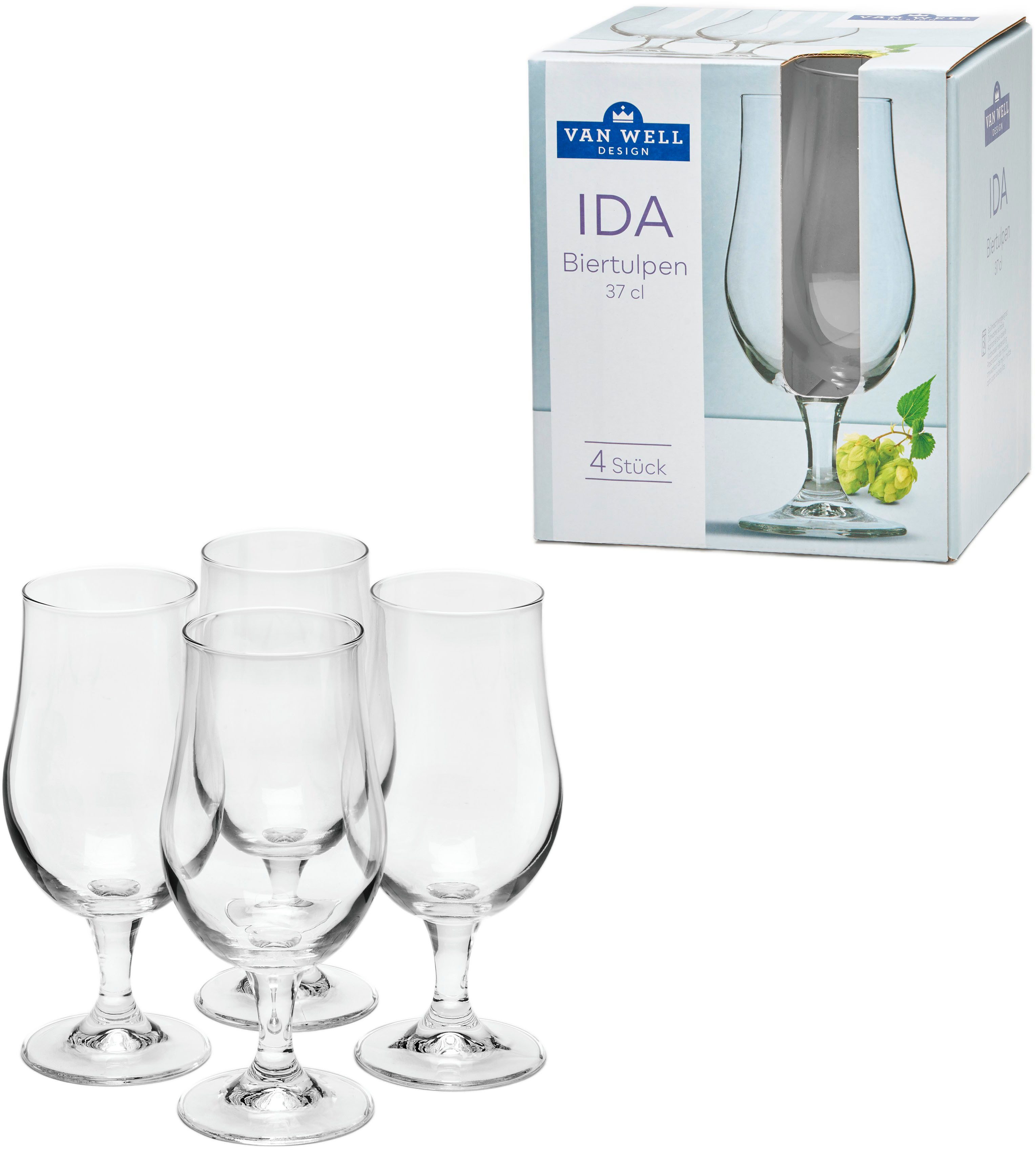 van Well Bierglas Ida vaatwasmachinebestendig, 37 cl(set, 4-delig)