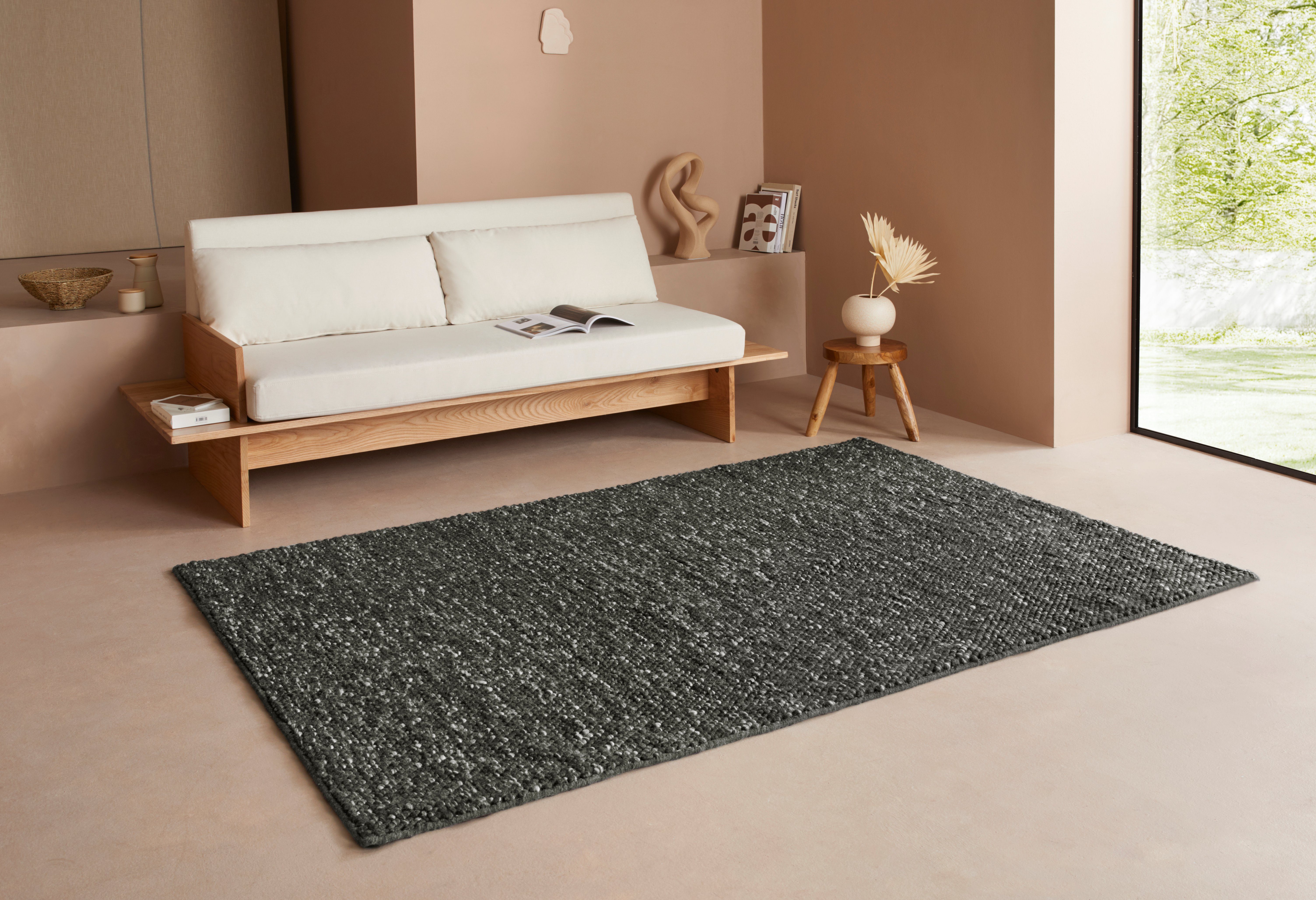 LeGer Home by Lena Gercke Wollen kleed Ainhoa, handgeweven, wol uni, wol, handgeweven vloerkleed, woonkamer, slaapkamer, eetkamer
