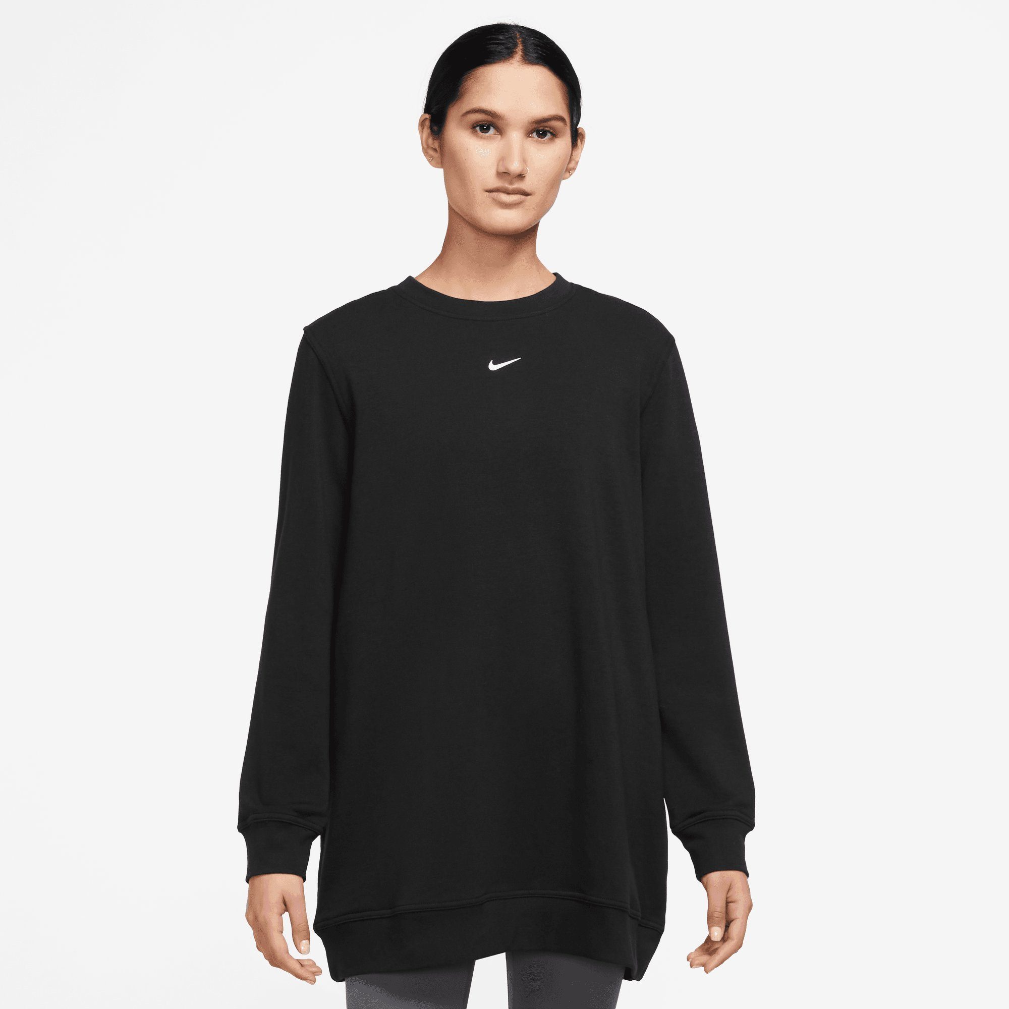 Nike Dri-FIT One tuniek met ronde hals van sweatstof voor dames Black White- Dames Black White
