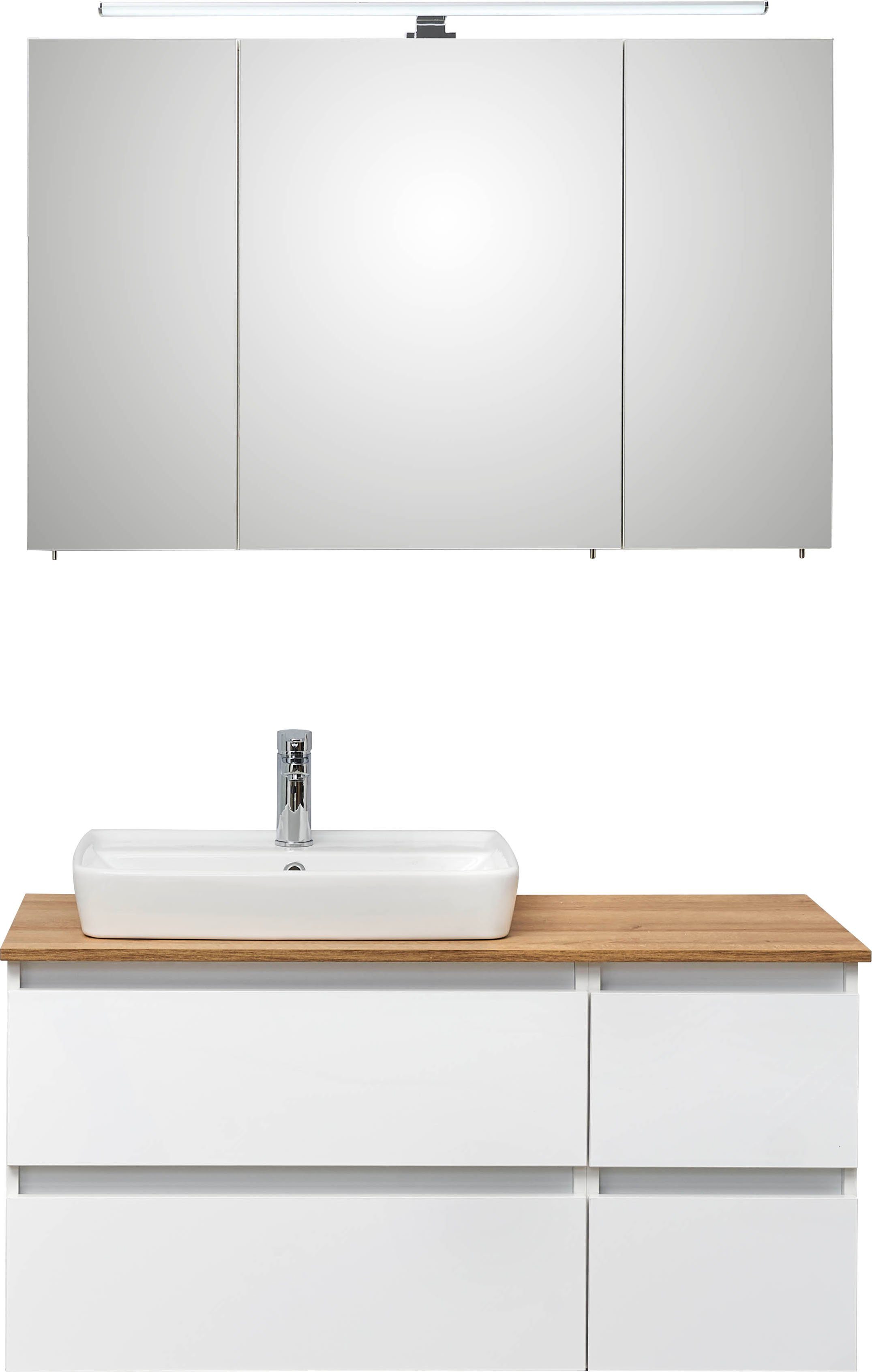 Saphir Badkamerserie Quickset 360 2-delig, keramische opzetwasbak met LED-spiegelkast (2-delig)