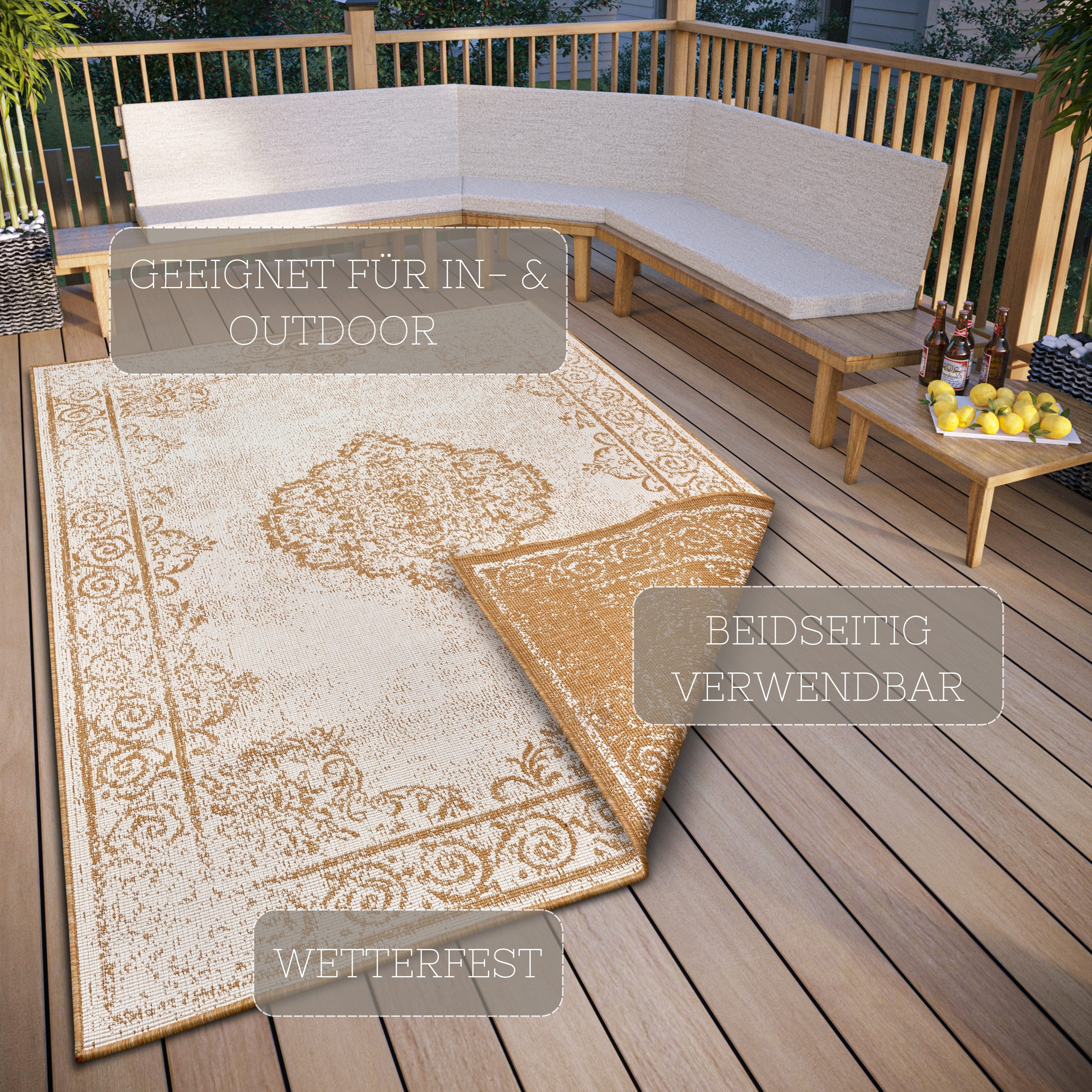 NORTHRUGS Vloerkleed CEBU tweezijdig te gebruiken kleed In- & outdoor, weerbestendig, balkon, woonkamer, waterbestendig, oriëntaals