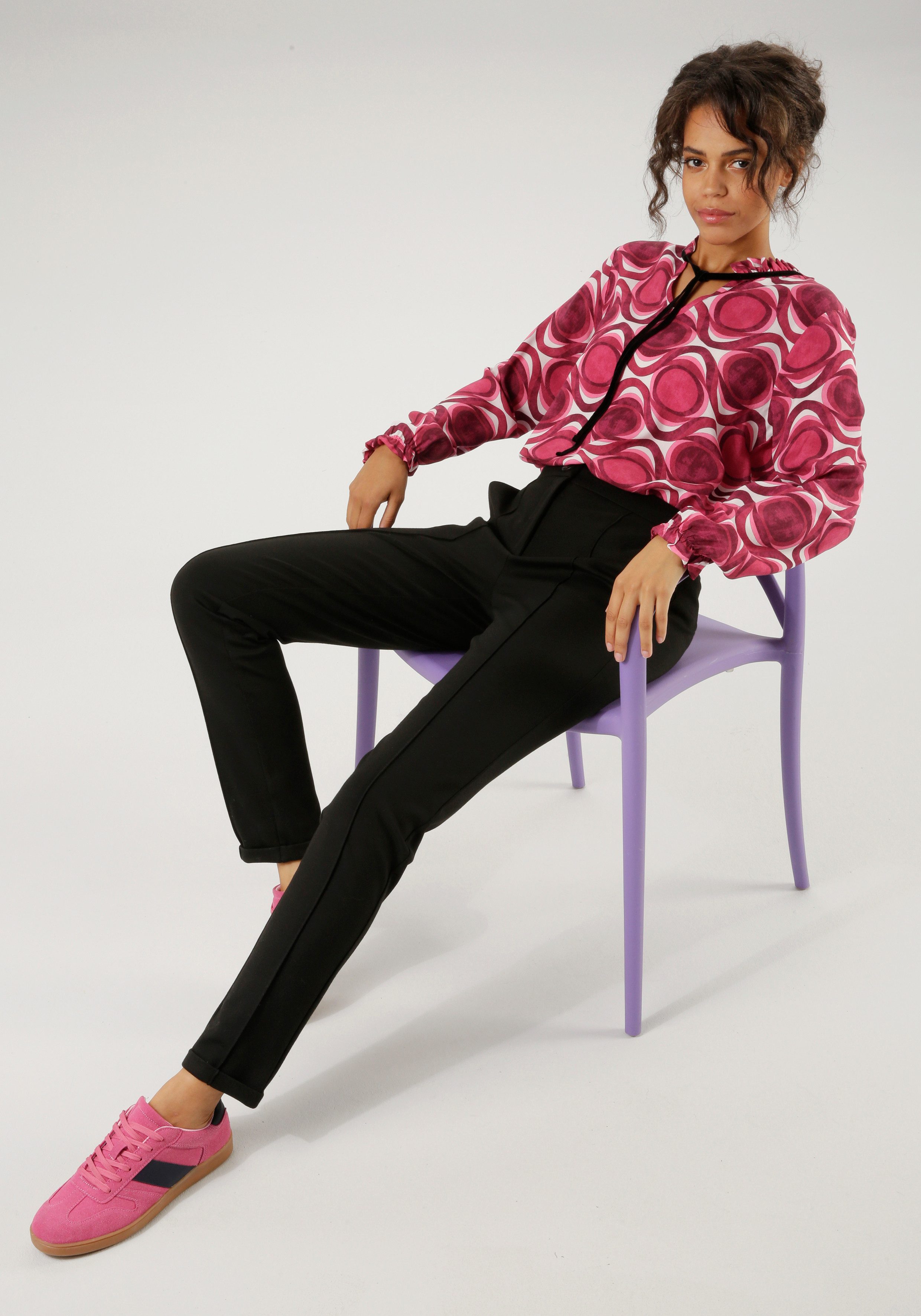 Aniston CASUAL Jerseybroek met biezen gegarneerd