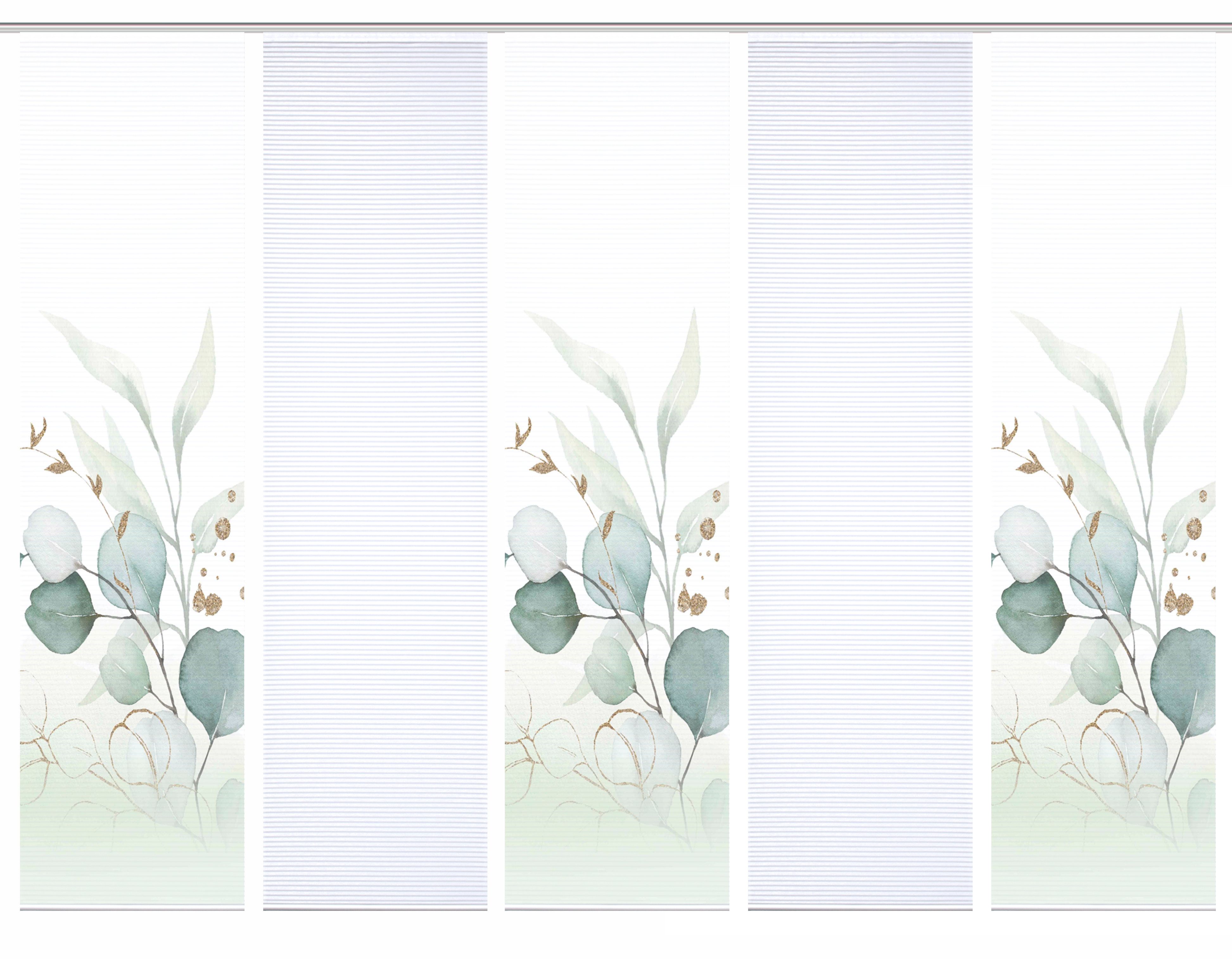 HOME in green Paneelgordijn ABANIO SET DIGITALE PRINT, BAMBOELOOK GERECYCLED (5 stuks)