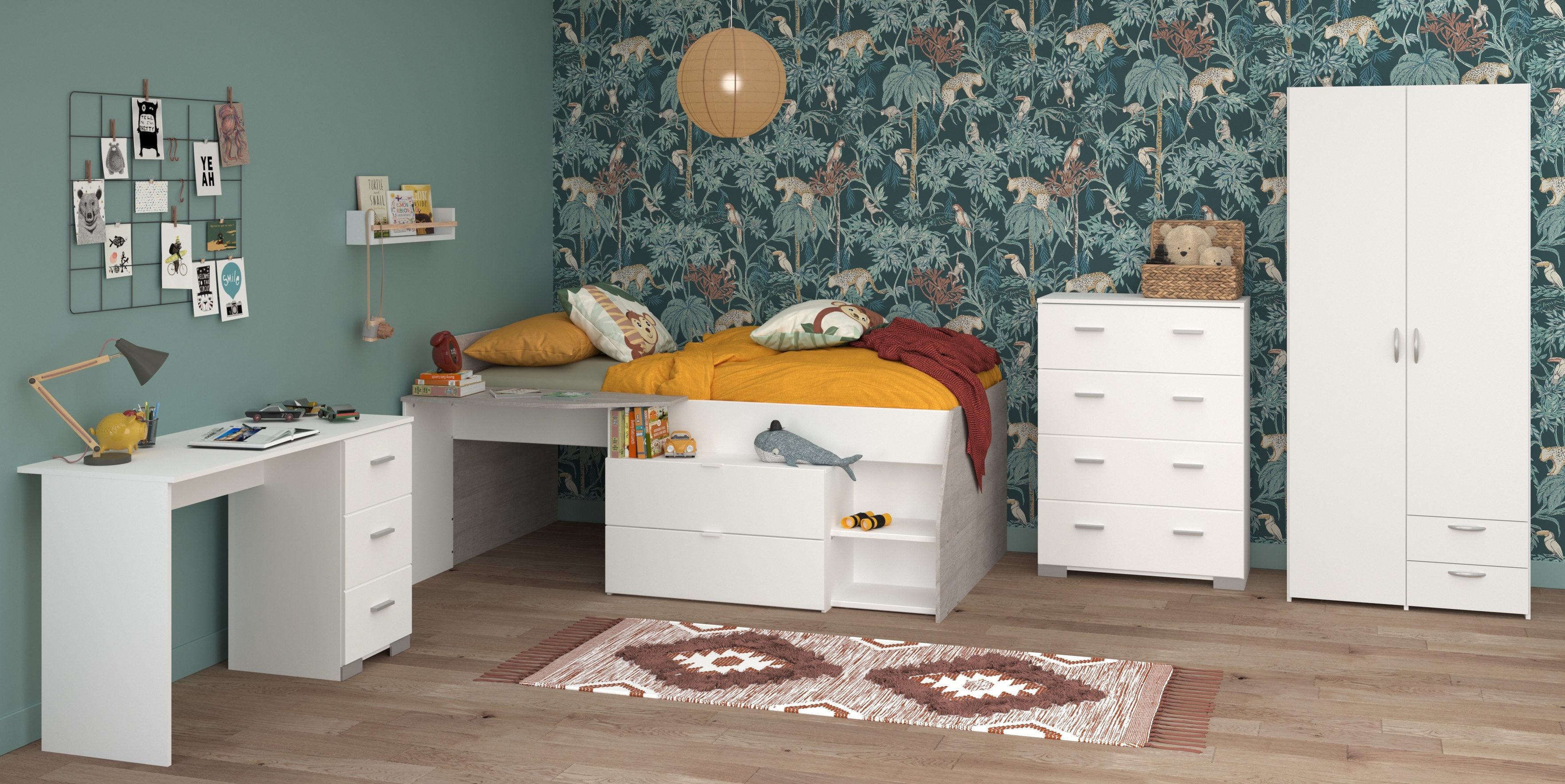 Parisot Tienerkamerset Parisot, Milky 11 veel opbergruimte, complete kamer, voor jongens en meisjes (5-delig)