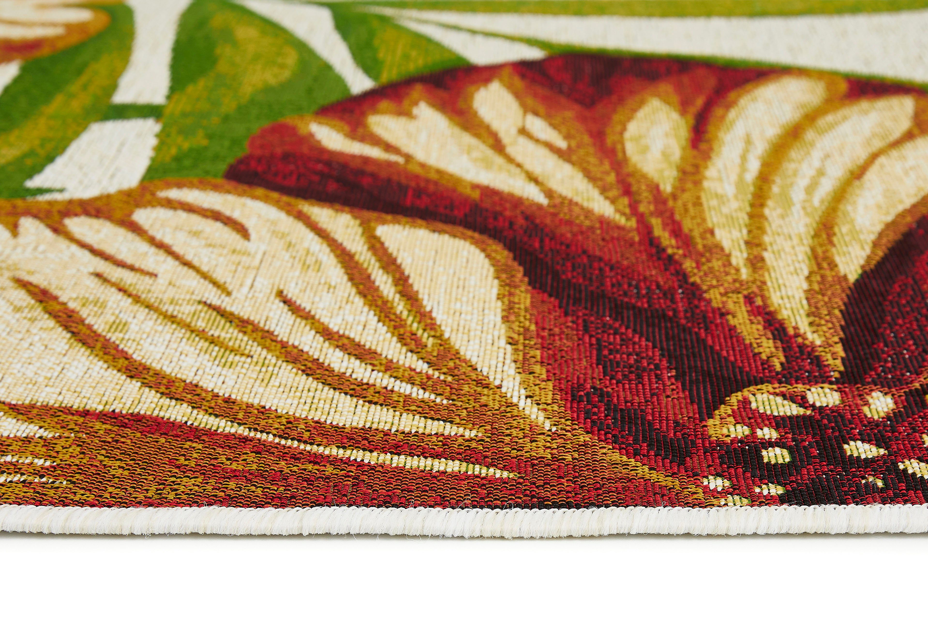 LUXOR living Vloerkleed Panama bloem, Made in Belgium Vlakweefsel, modern ontwerp, motief bloemen, geschikt voor binnen en buiten