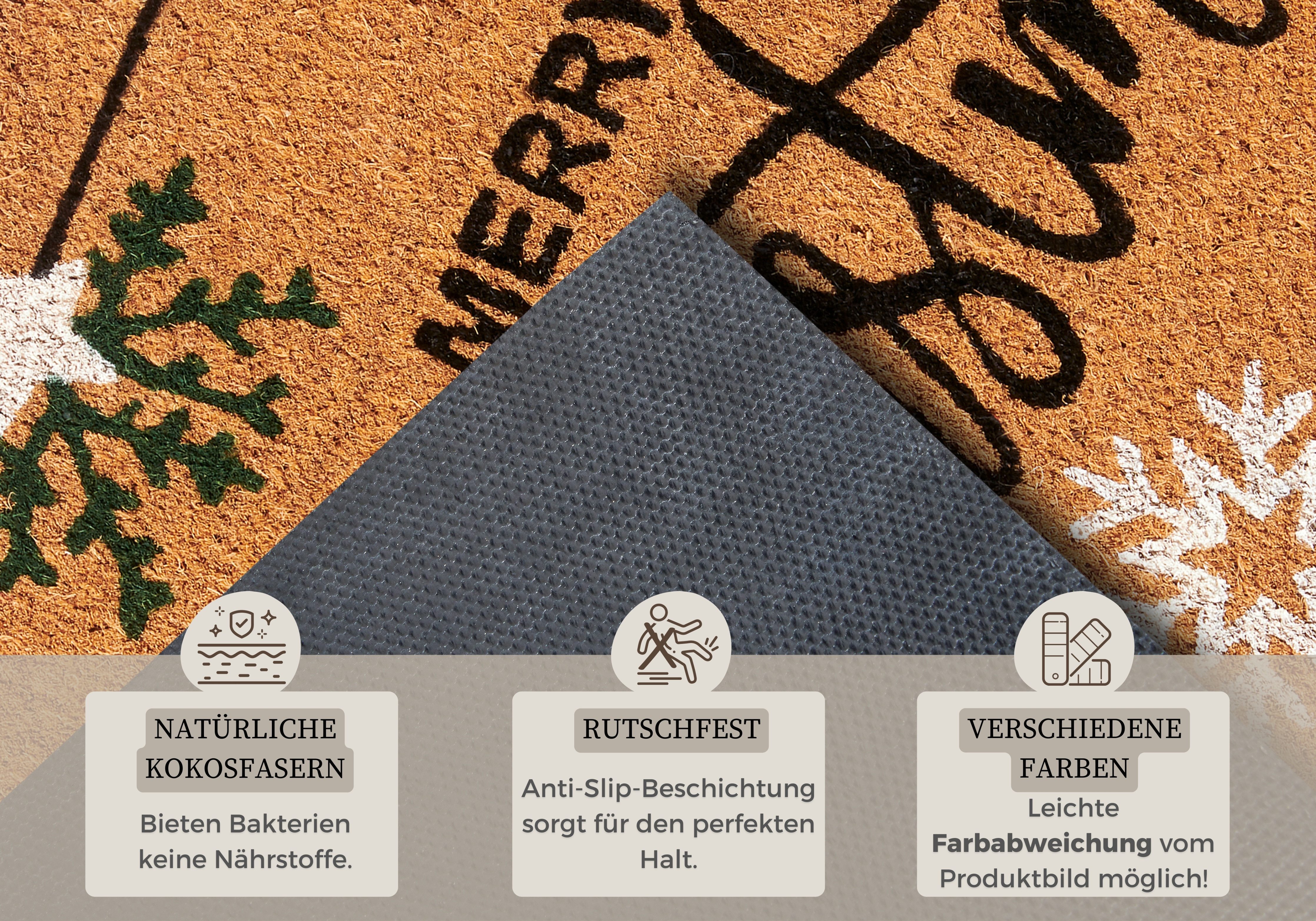 HANSE Home Mat Kokos Merry Christmas Gifts Vuilafstotende mat, antislip, buiten, kerst, kokosmat, gang