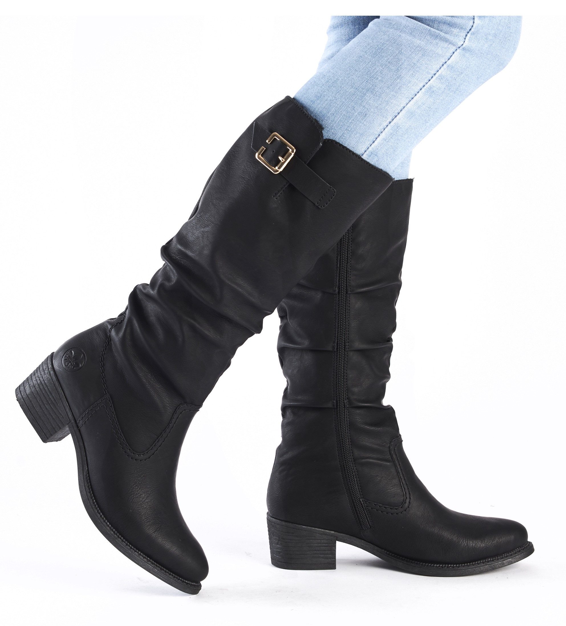 Rieker Winterlaarzen , lange laarzen, blokhak, binnenrits, slouchy schacht