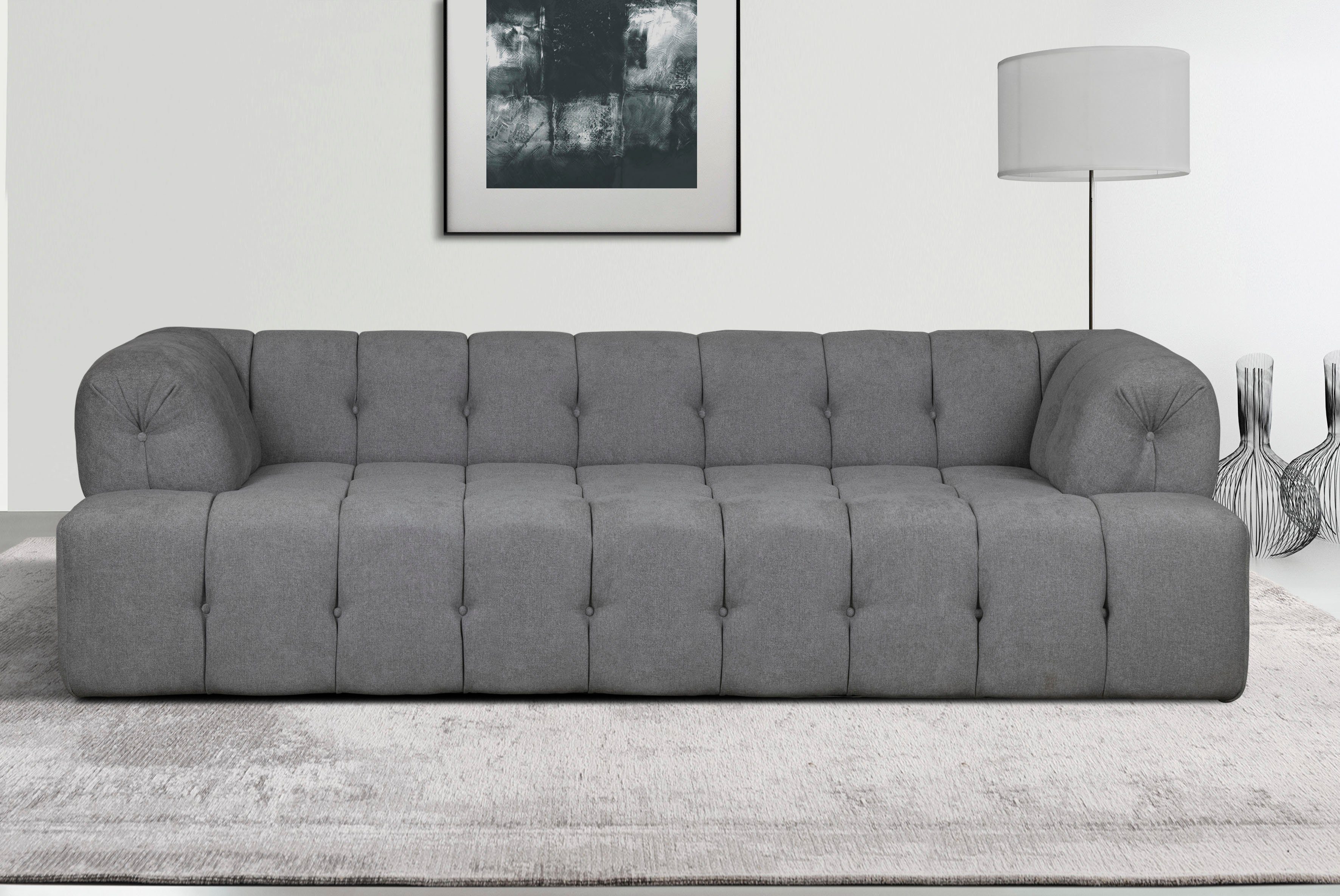INOSIGN 3-zitsbank APERIRE BxDxH: 225x100x77 cm met moderne luxueuze stiksels met diepe inkeping, ook achter zwart, 3-zitsbanken