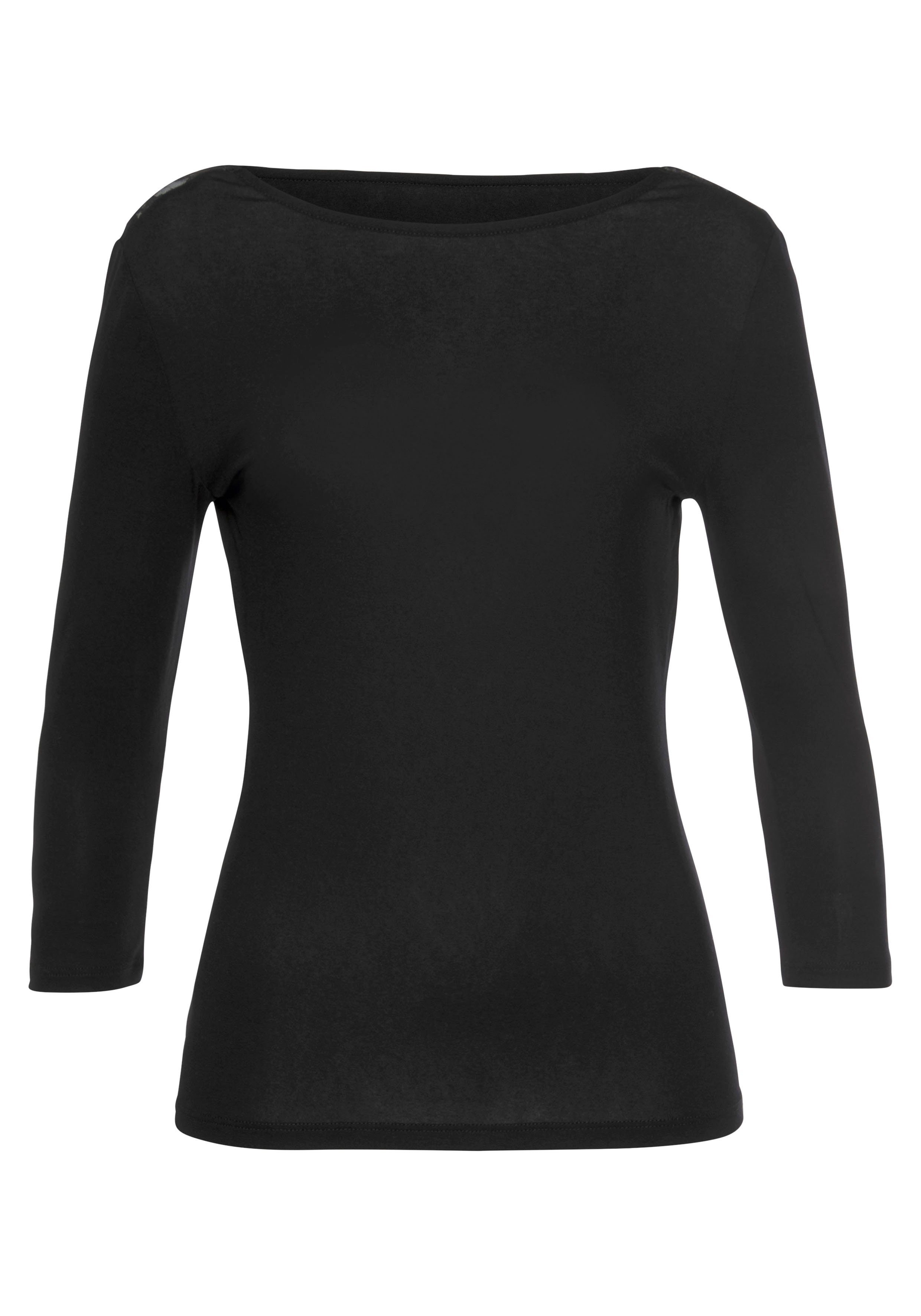 Melrose Shirt met ronde hals 3/4-mouw, getailleerde snit, met kant