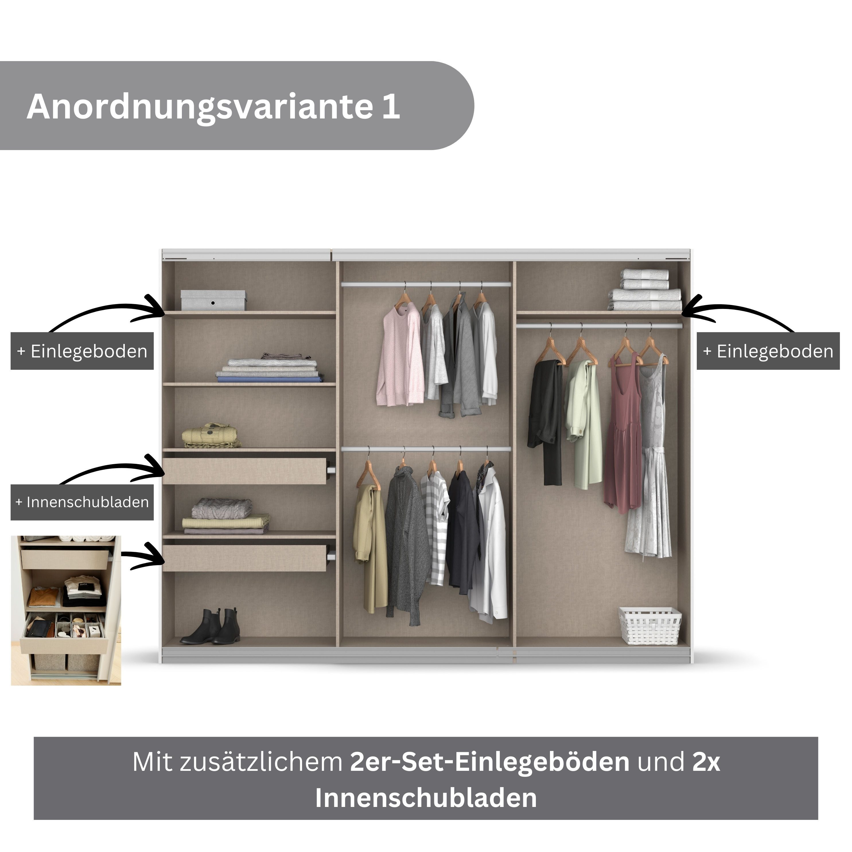 rauch Zweefdeurkast Kledingkast kast garderobe KOLUNA met decor-front inclusief 2 binnenladen en extra legplanken made in germany