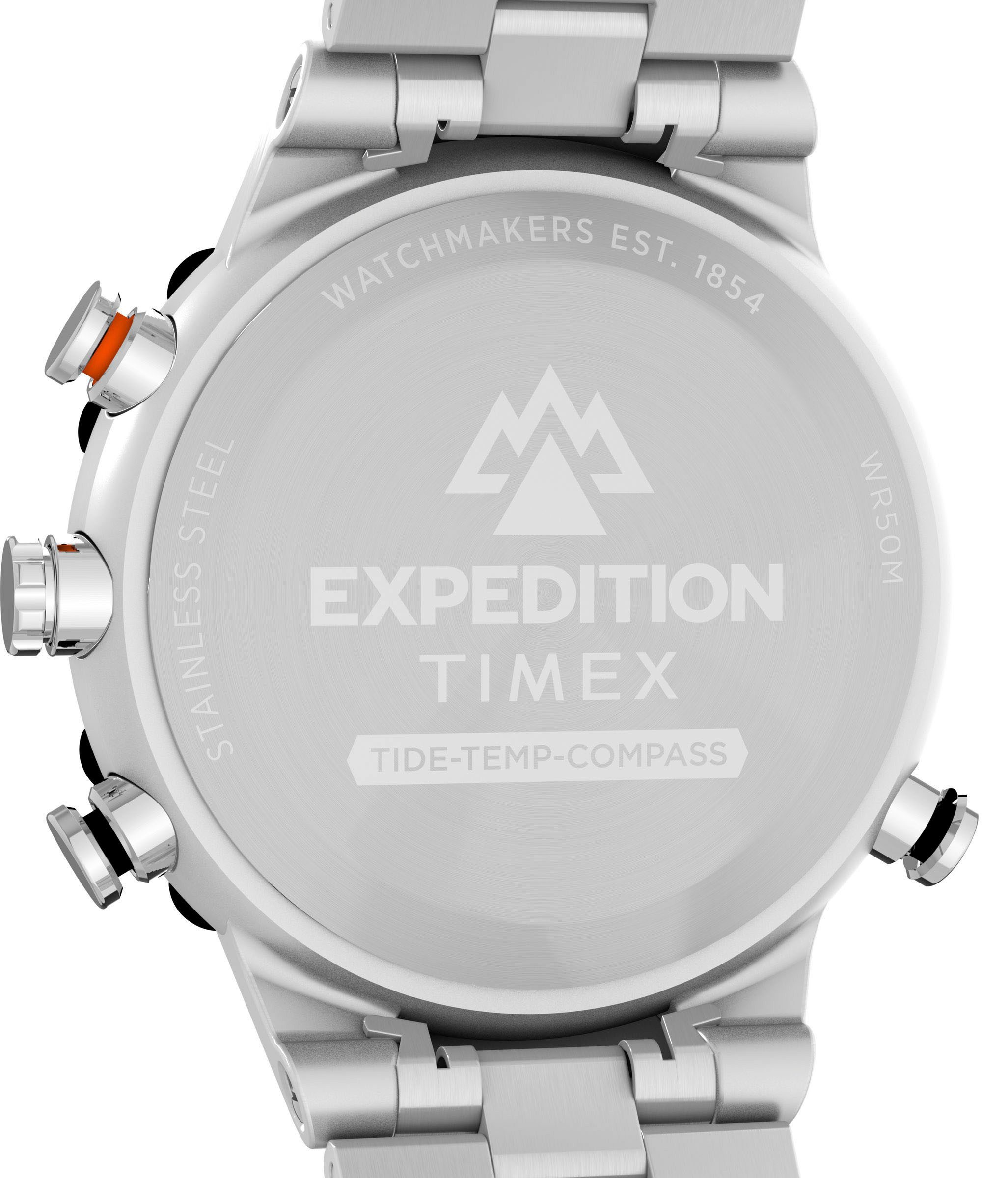 Timex Kwartshorloge TIDE/TEMP/COMPASS Armbandhorloge, herenhorloge, roestvrij staal armband, datum, tot 10 bar waterdicht