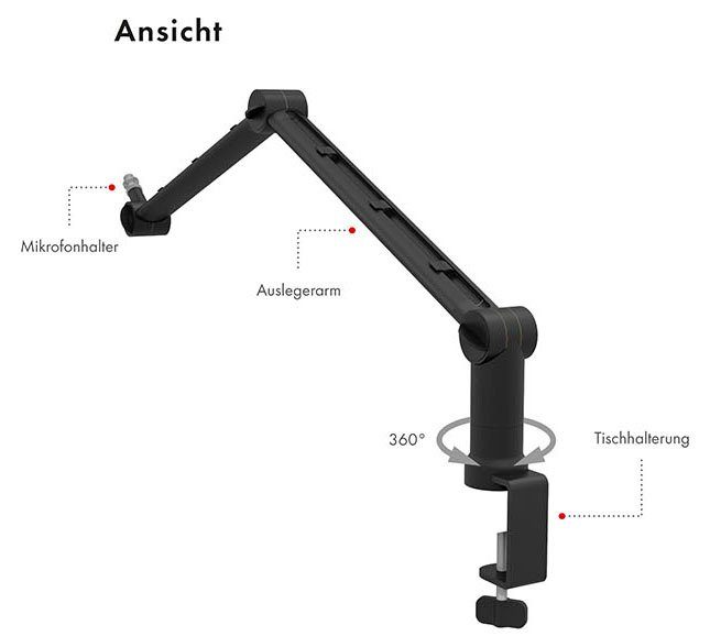 ICY BOX Microfoon-houder ICY BOX professionele microfoonarm met kabelbeheer