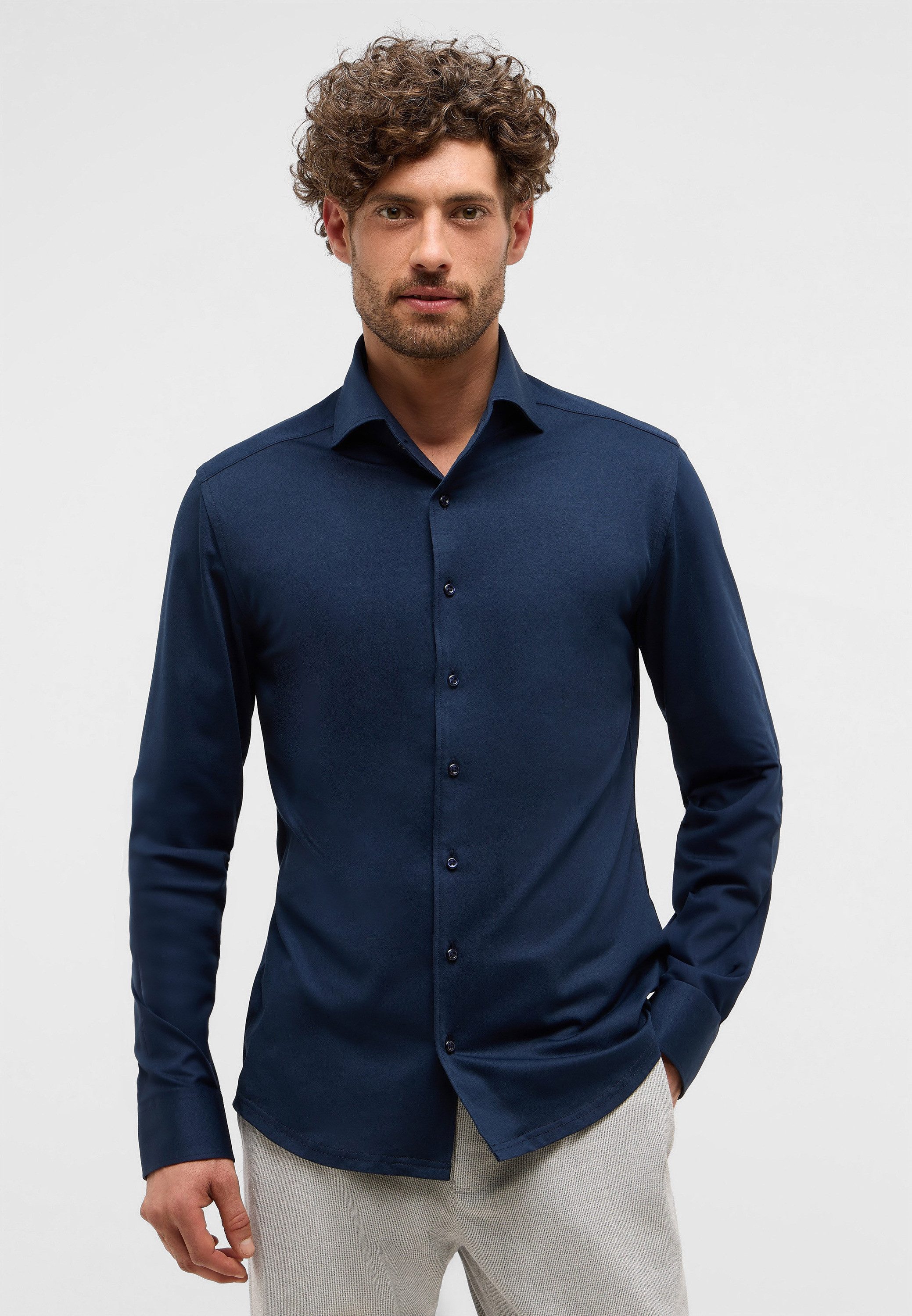 Eterna Overhemd met lange mouwen Slim fit NON IRON (strijkvrij) heren overhemden maat 41 blauw