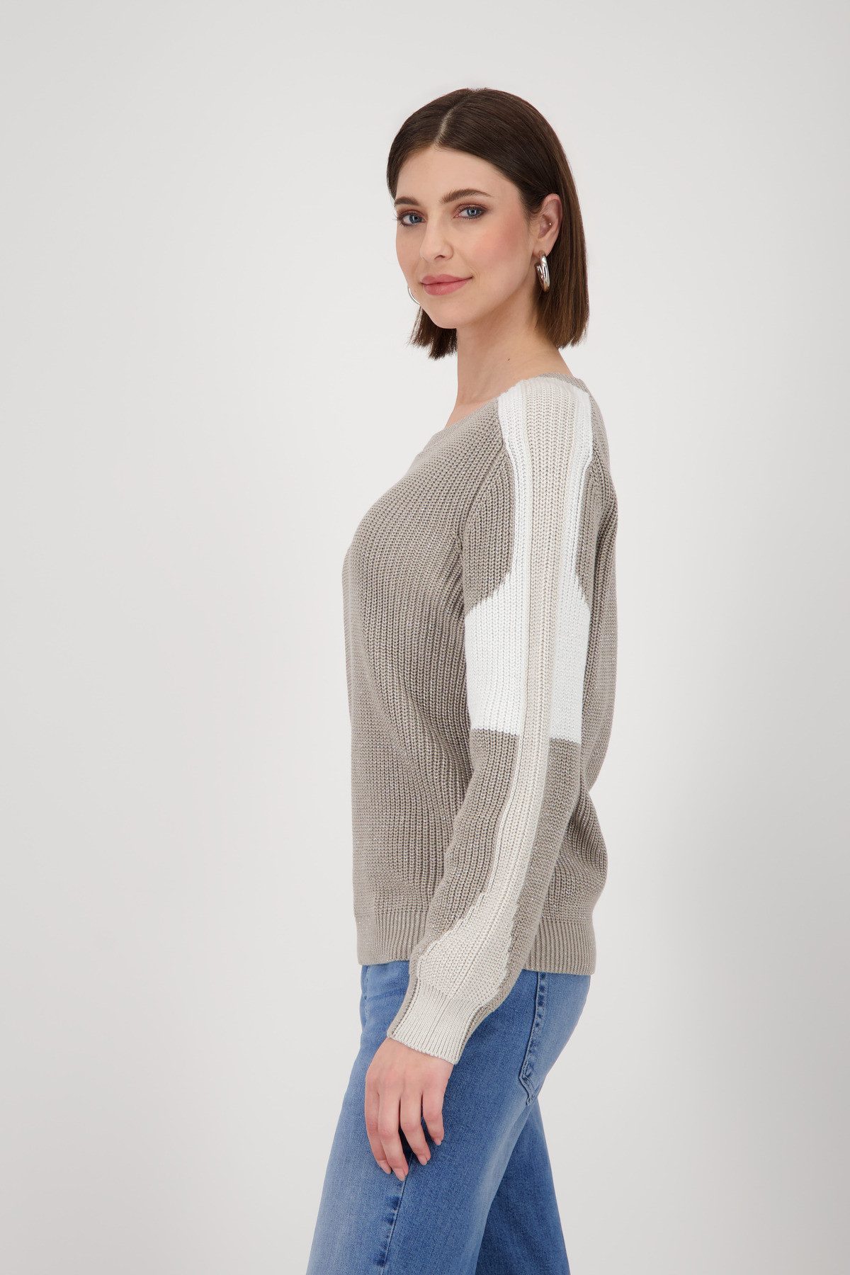 Monari Gebreide trui Pullover Colorblock Patentsteek