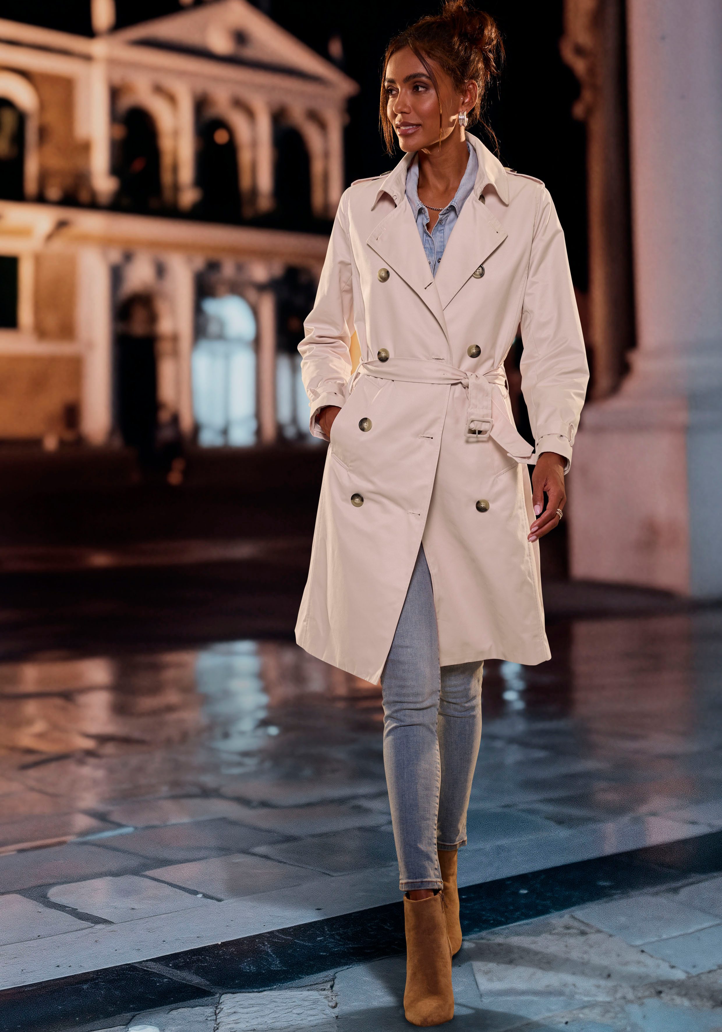 Lascana Trenchcoat met pas, onderhoudsvriendelijke materiaalmix