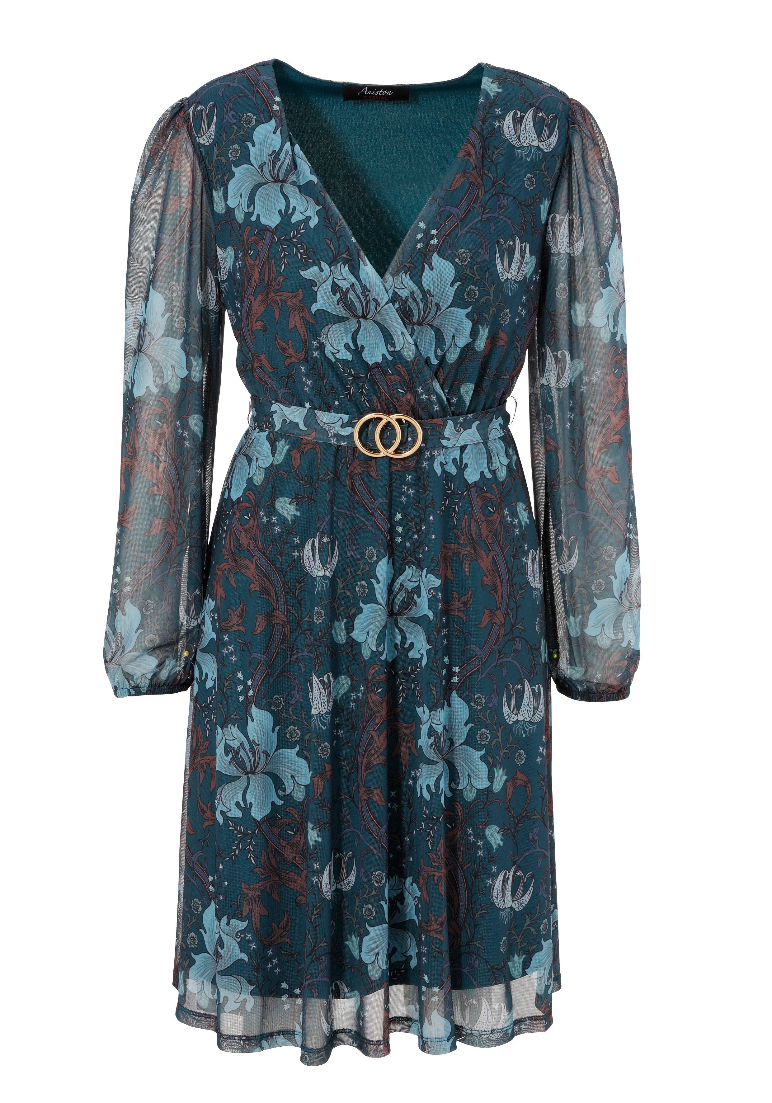 Aniston CASUAL Blousejurk met decoratieve broche op de vaste bindgordel