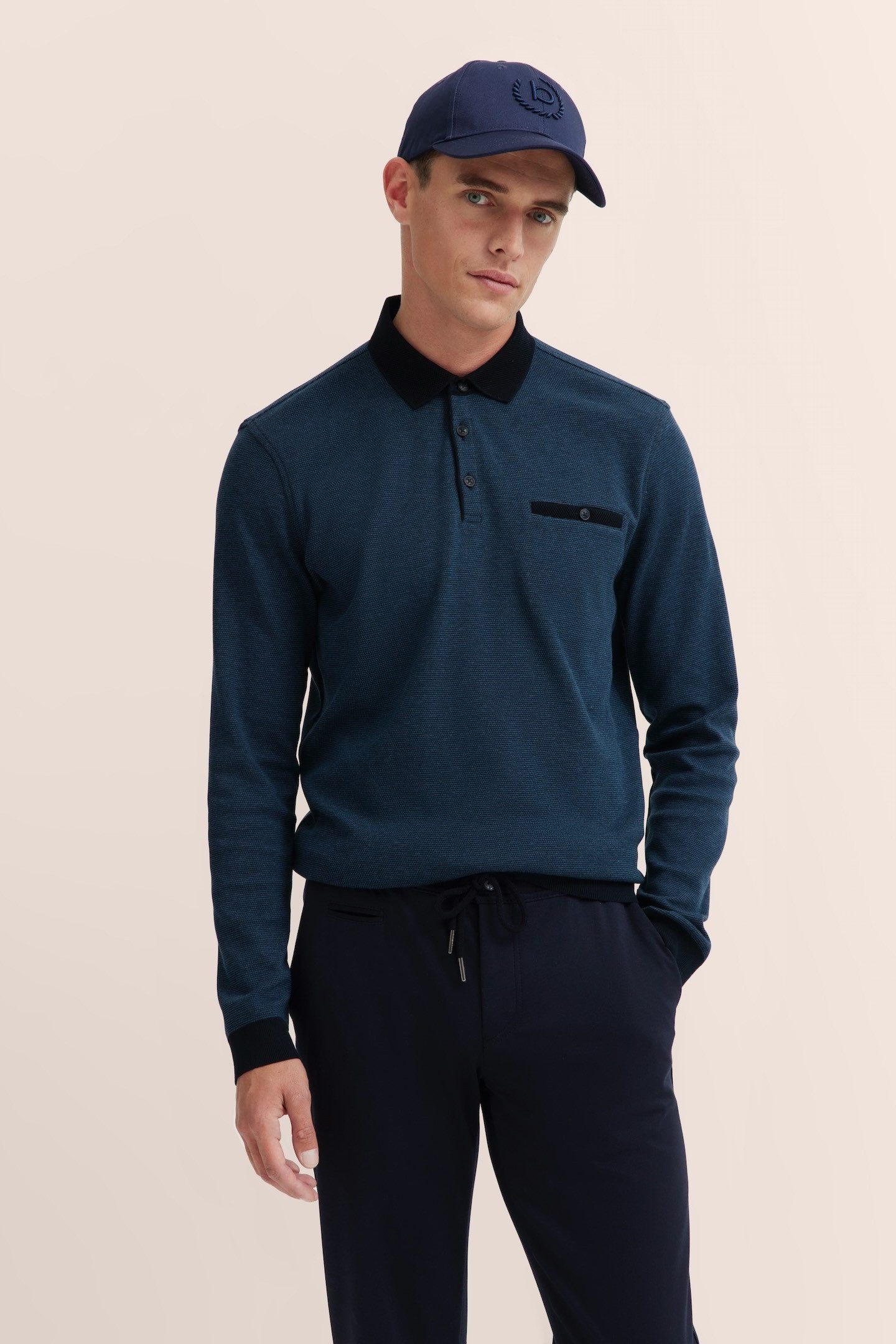 Bugatti Poloshirt met lange mouwen met structuurkraag