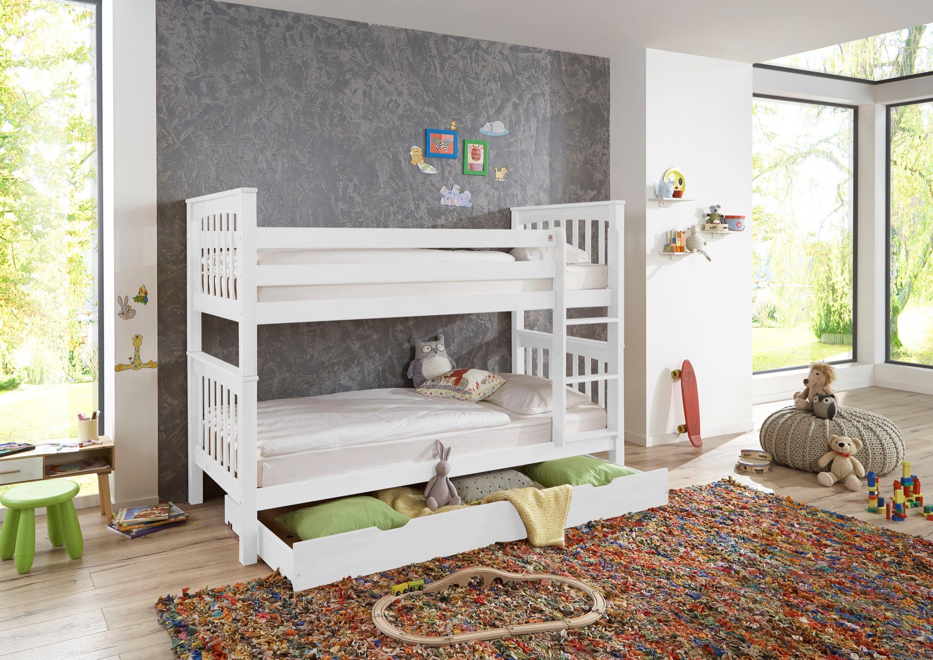 Relita Stapelbed Kick, hoogslaper, bedden ook apart te plaatsen incl. oprolbare lattenbodem en ladder, optioneel met bedlade, beuken