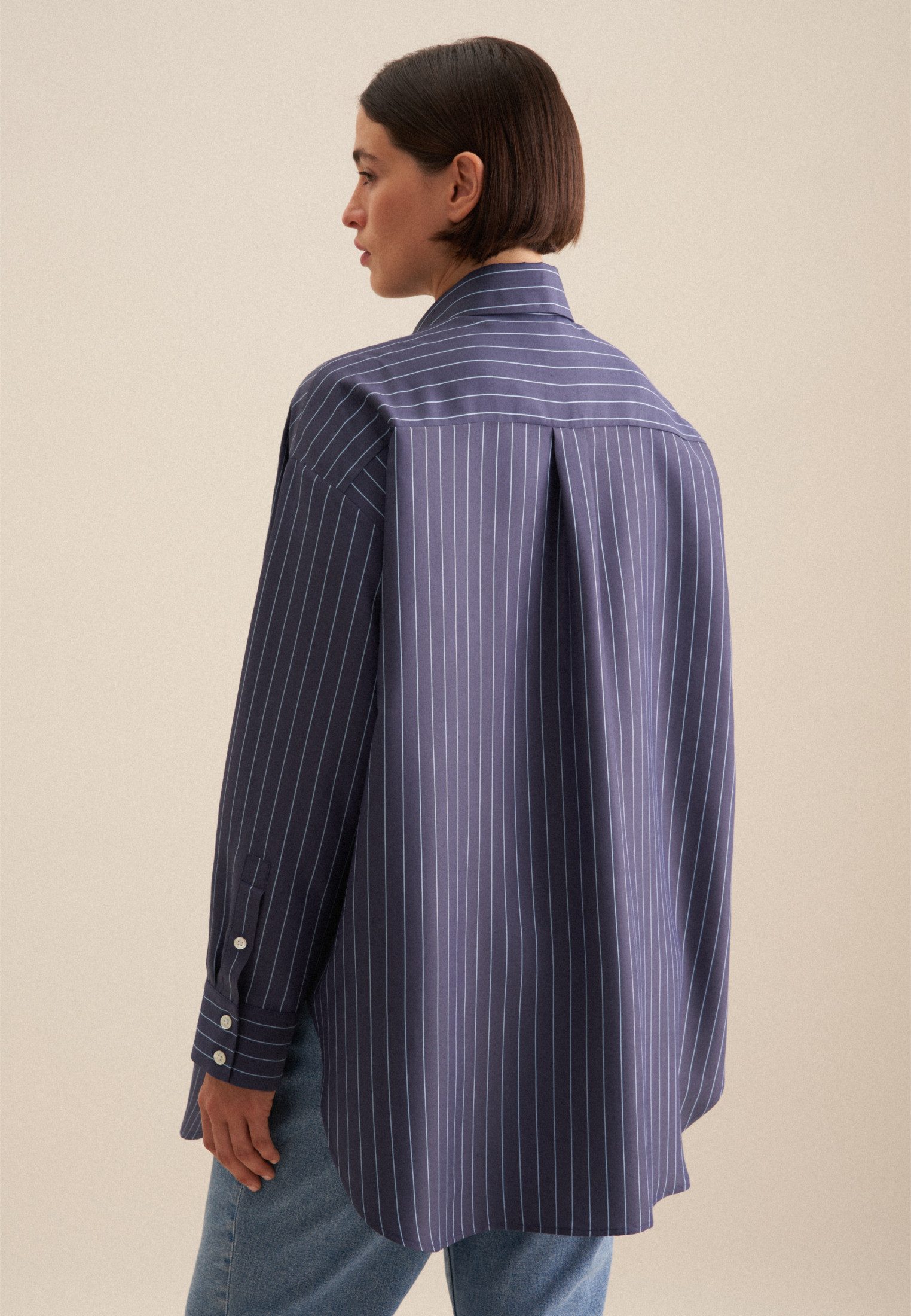 seidensticker Lange blouse Zwarte roos Lange mouwen kraag strepen