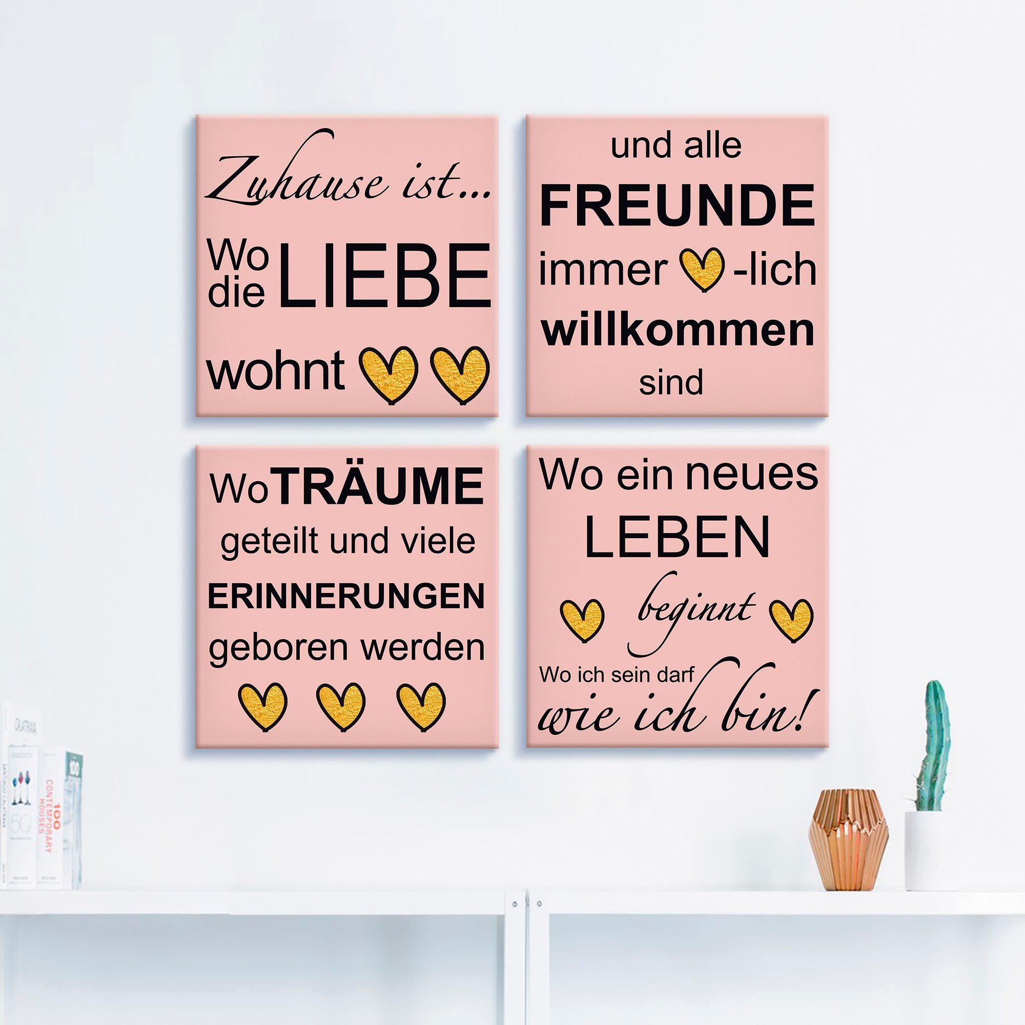 Artland Artprint op linnen Waar de liefde woont set van 4, verschillende maten (4-delig)