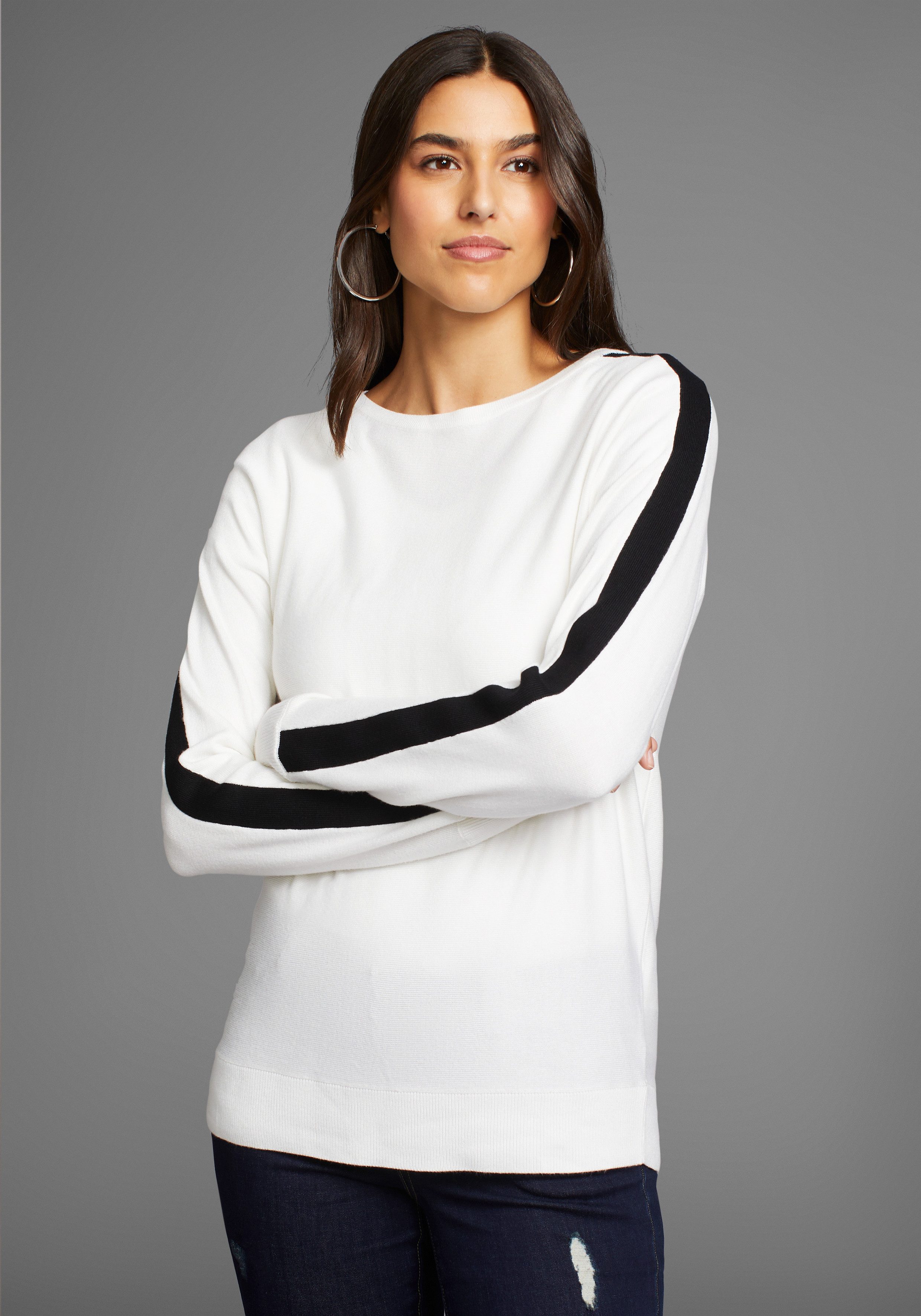 Laura Scott Lange trui met contraststrepen - nieuwe kleuren