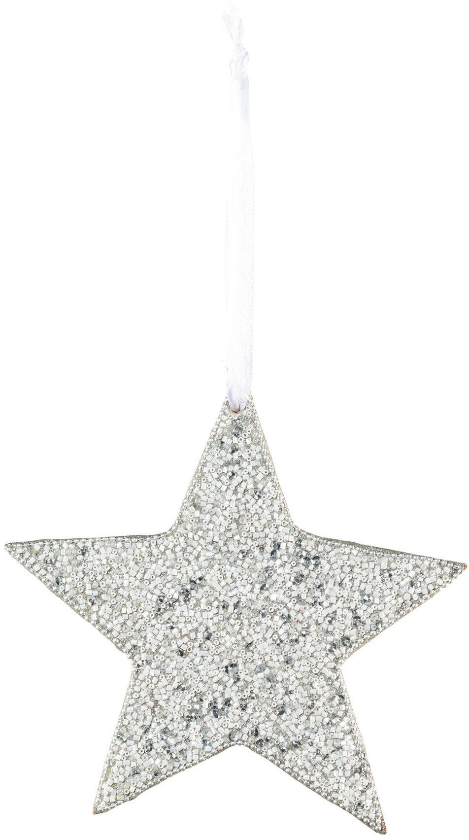 Creativ deco Sierster Kerstster, kerstversiering met glinsterende look en witte band (6 stuks)