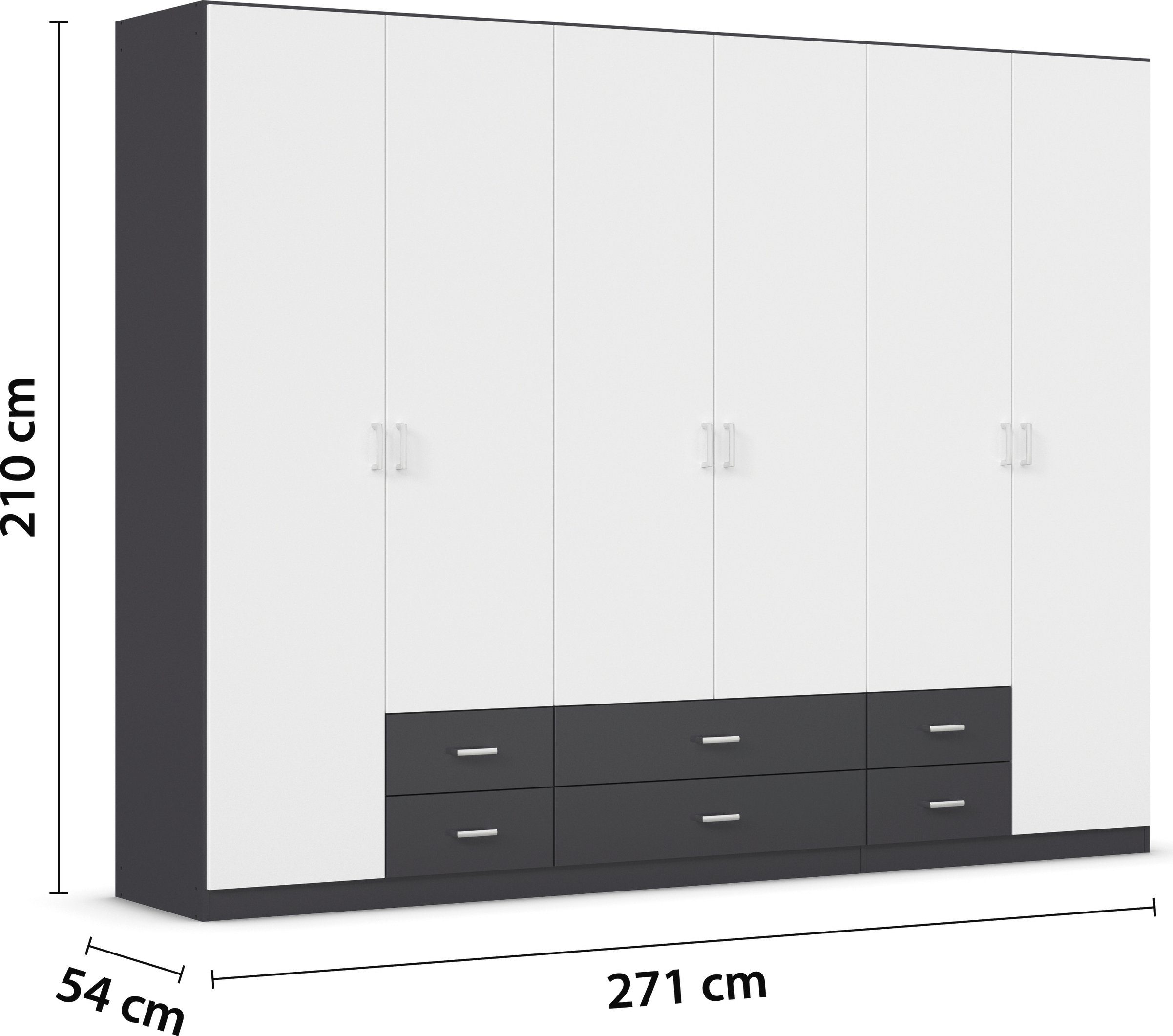 rauch Draaideurkast Kledingkast kast garderobe linnenkast GAMMA in 3 breedtes met 6 lades, in eenvoudig design topseller made in germany
