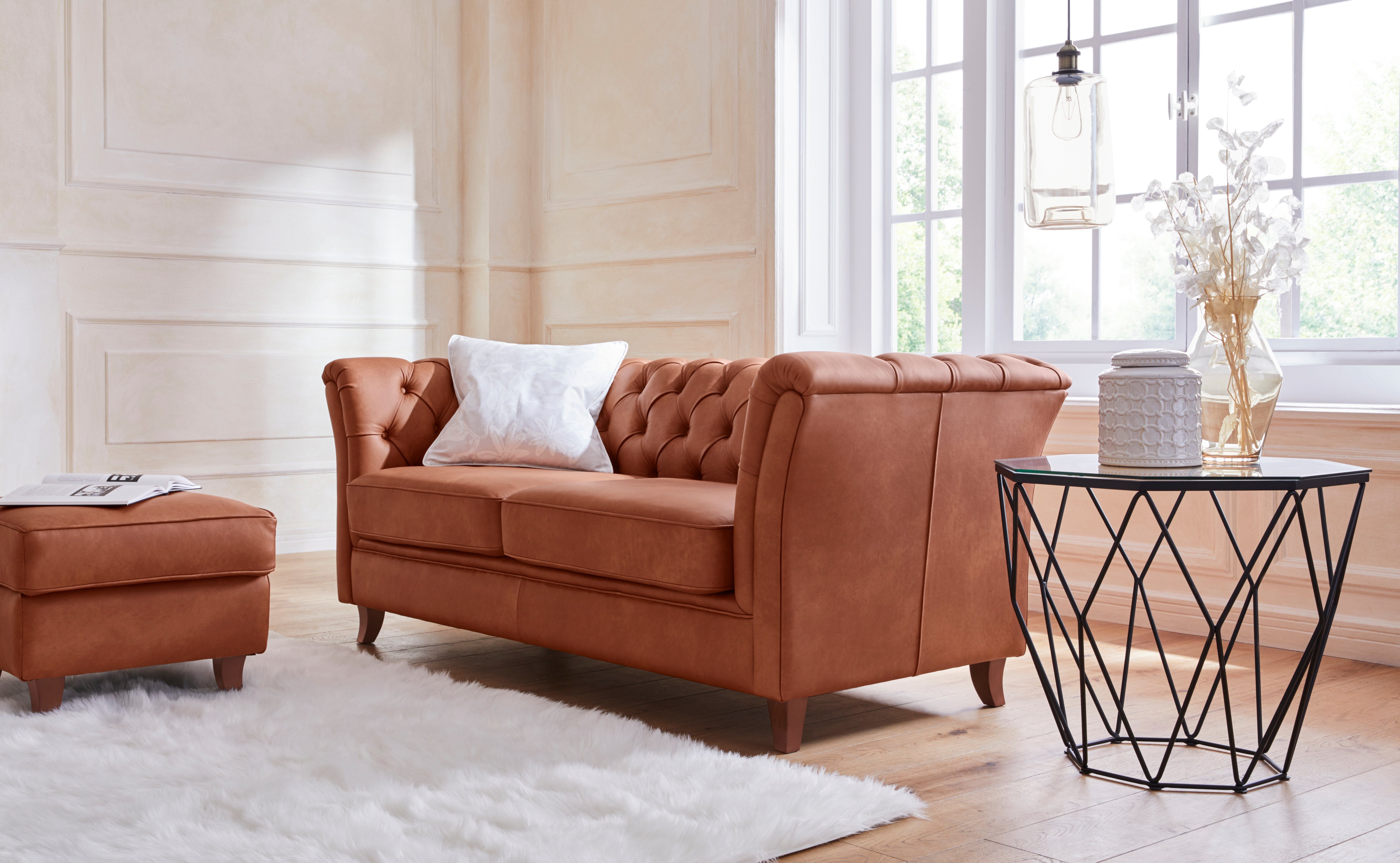 Home affaire Chesterfield-bank Reims met echte chesterfield-capitonnage, uitstekende verwerking bruin, chesterfield banken