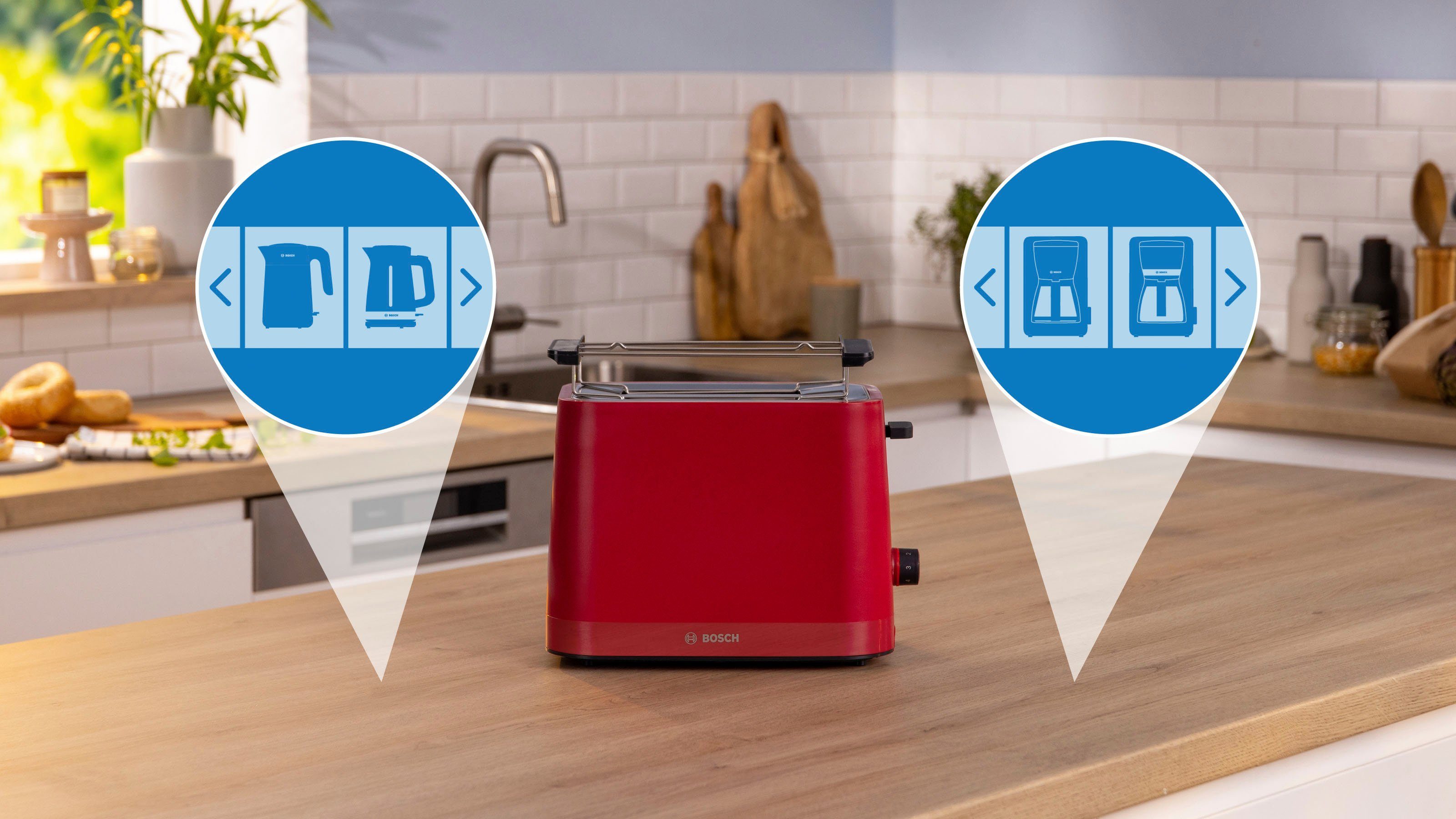 BOSCH Toaster MyMoment TAT3M124 afneembare opzet voor broodjes, ontdooi-functie, brood centreren, auto off