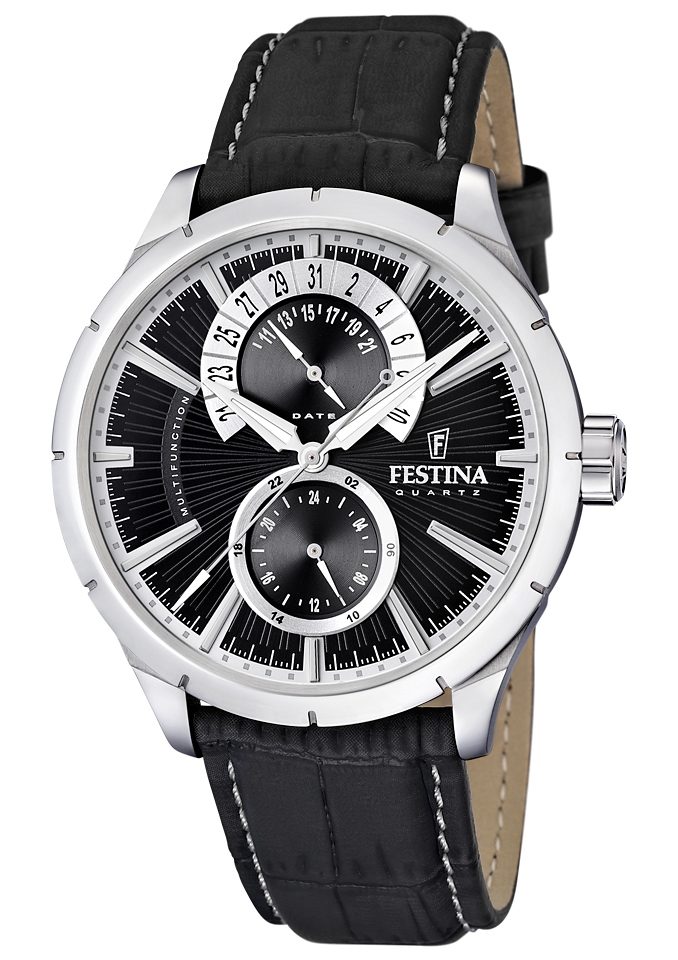 Festina Multifunctioneel horloge Retro, F16573/9 Horloge, quartz, herenhorloge, leren band, datum