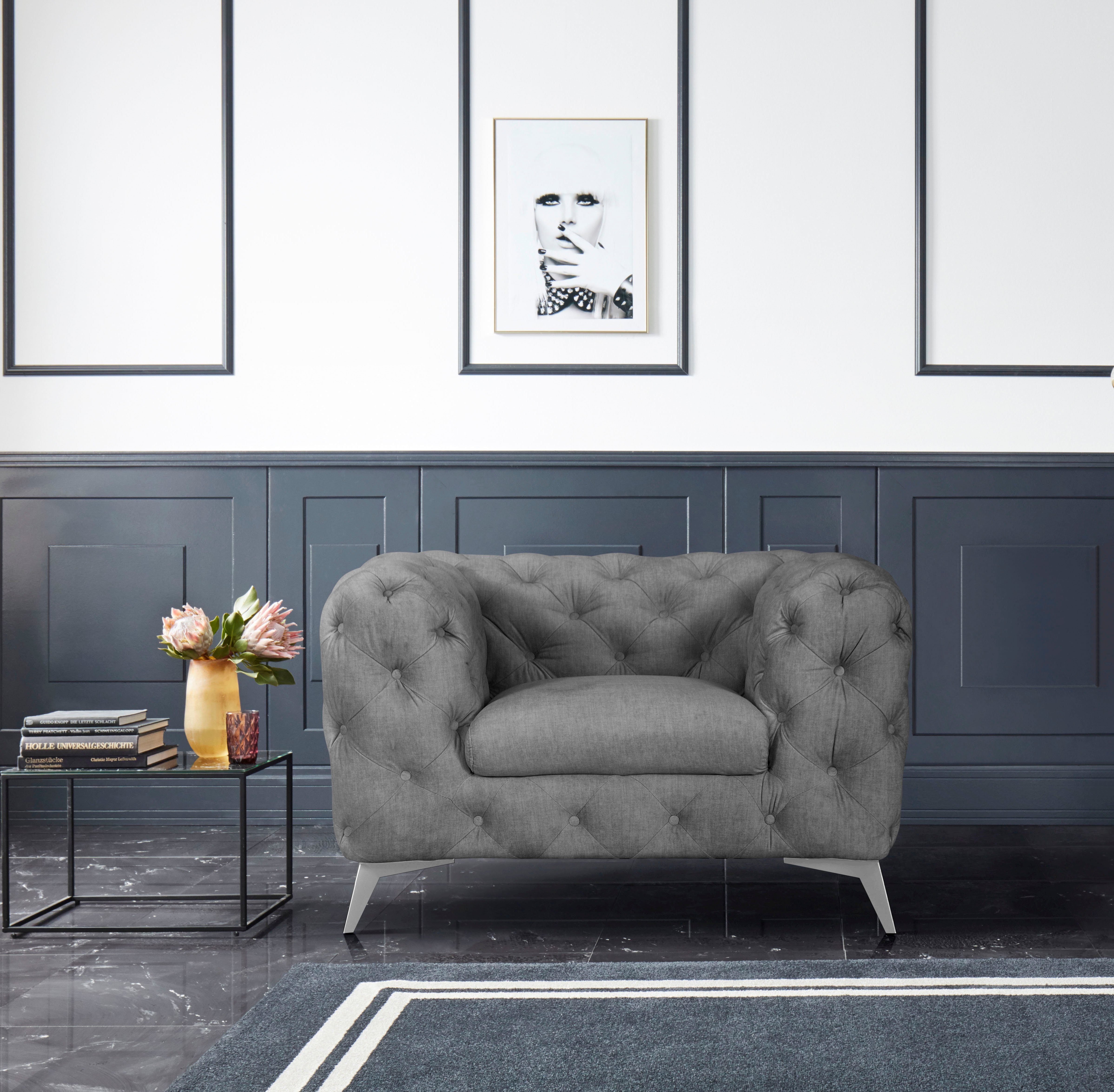 Leonique Chesterfield-fauteuil Glynis Fauteuil luxueuze capitonnage, moderne chesterfield look, kleur van de poten ter keuze