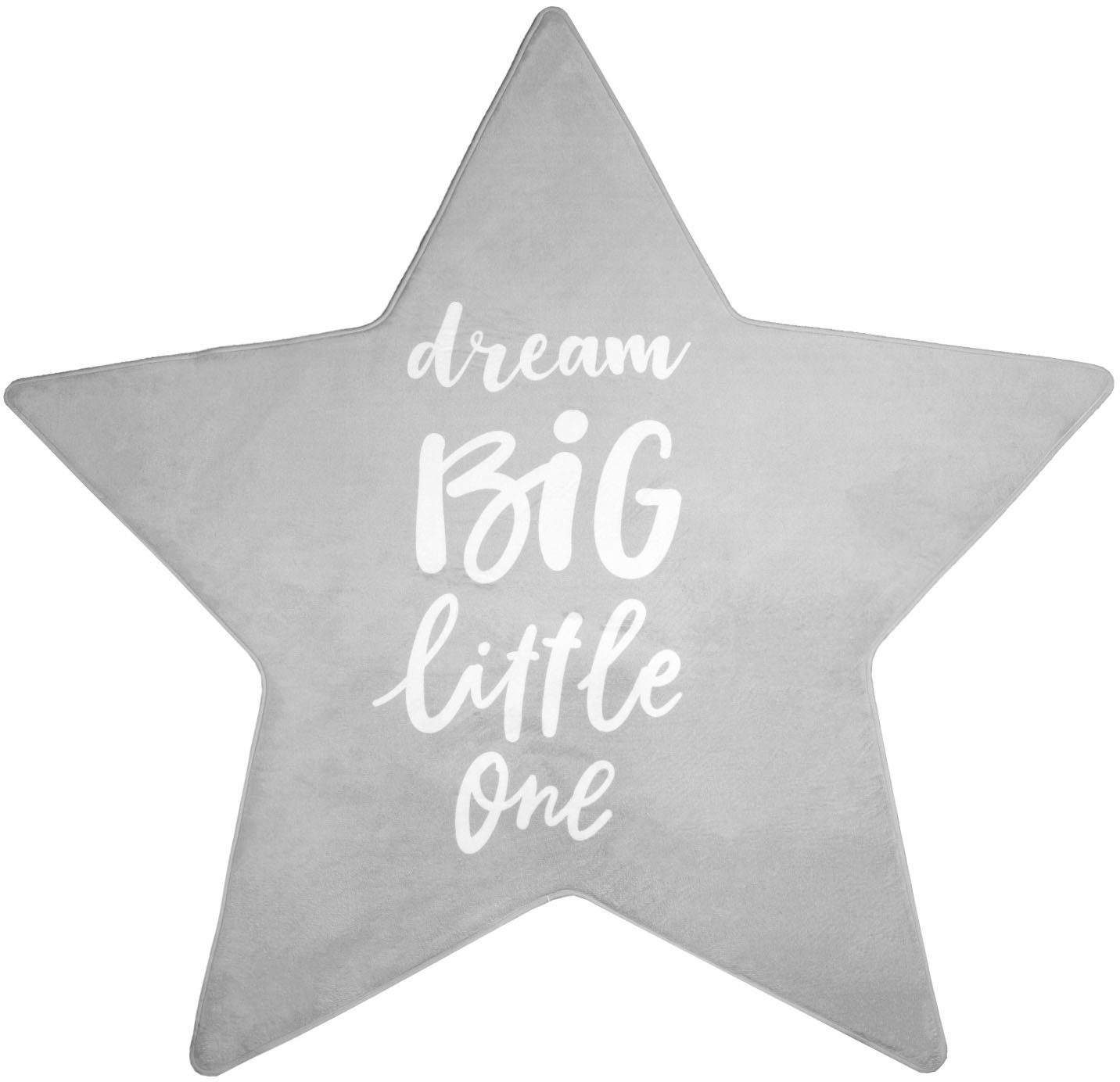 Paco Home Kindervloerkleed Chicos 558 Platweefsel, ster met een opschrift, kinderkamer speelkleden maat 150 cm x 150 cm x 2 mm grijs