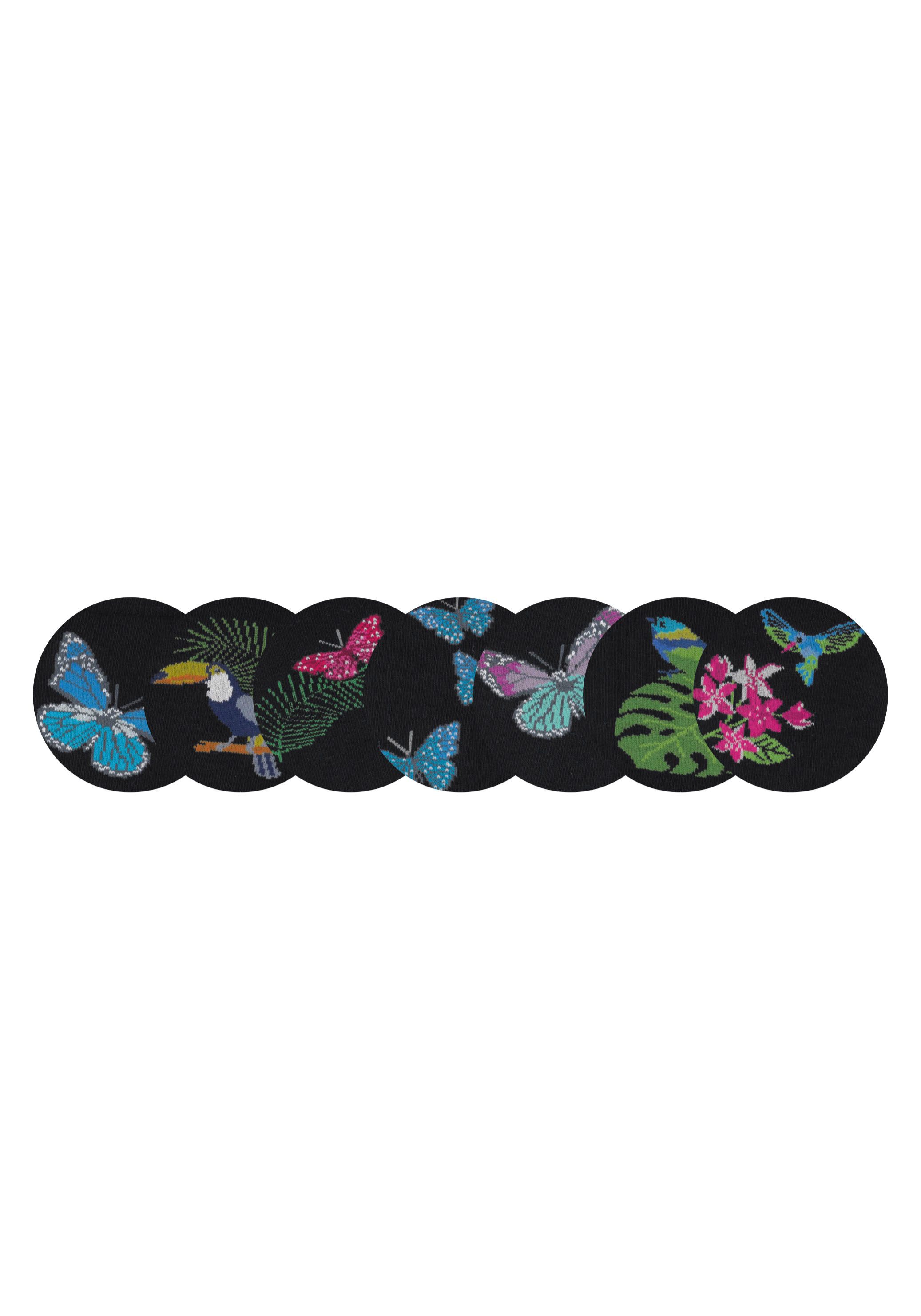 H.I.S Sokken met vlinder- en vogelmotieven (set, 7 paar)
