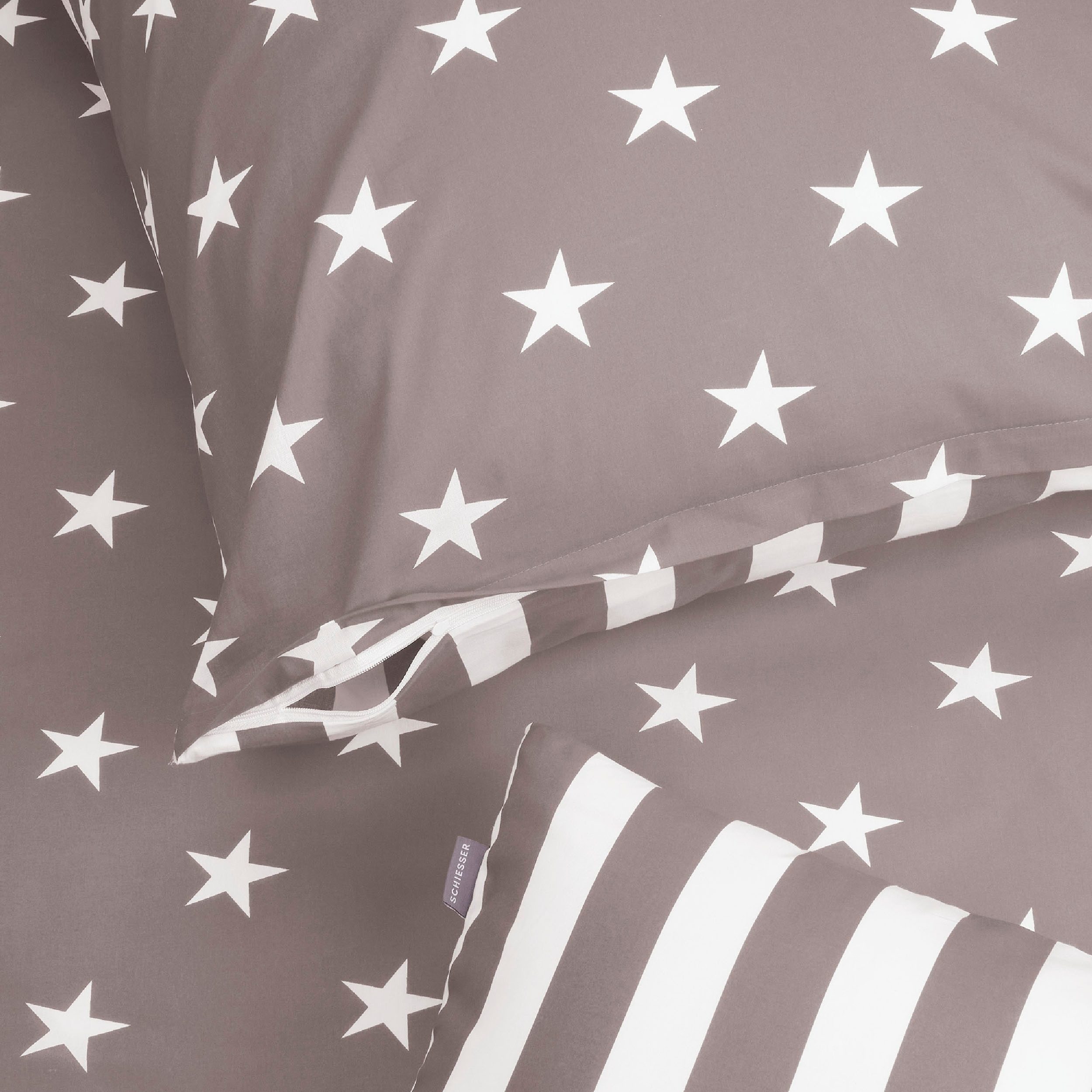 Schiesser Tweezijdig te gebruiken overtrekset Stars & Stripes van zacht katoen met sterrenprint (2-delig)